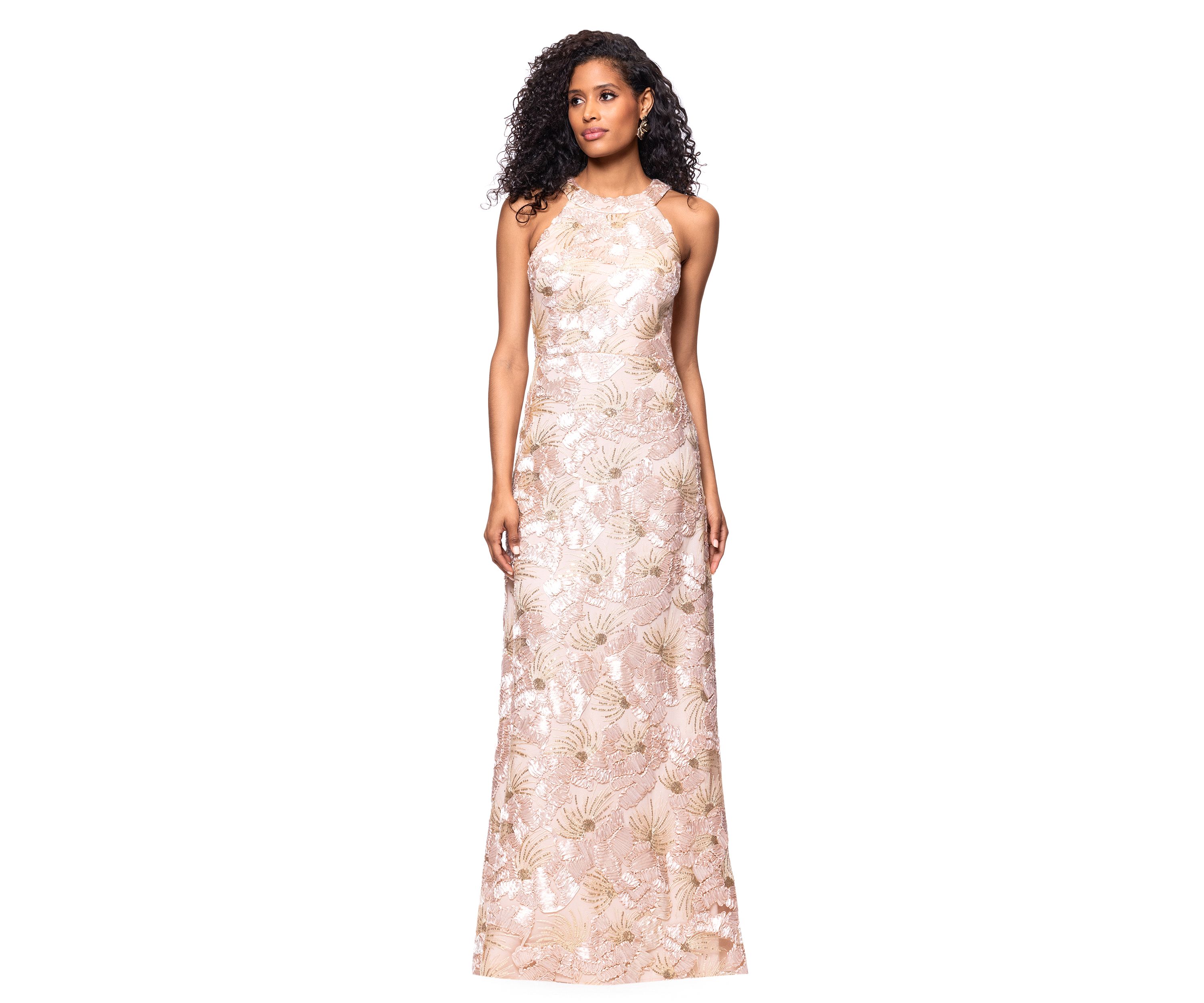 Womens Sleeveless Floral Embroidered Gown
