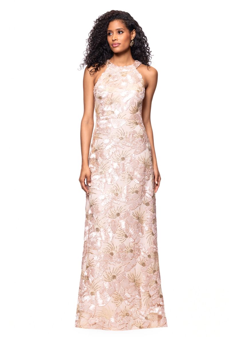 Womens Sleeveless Floral Embroidered Gown