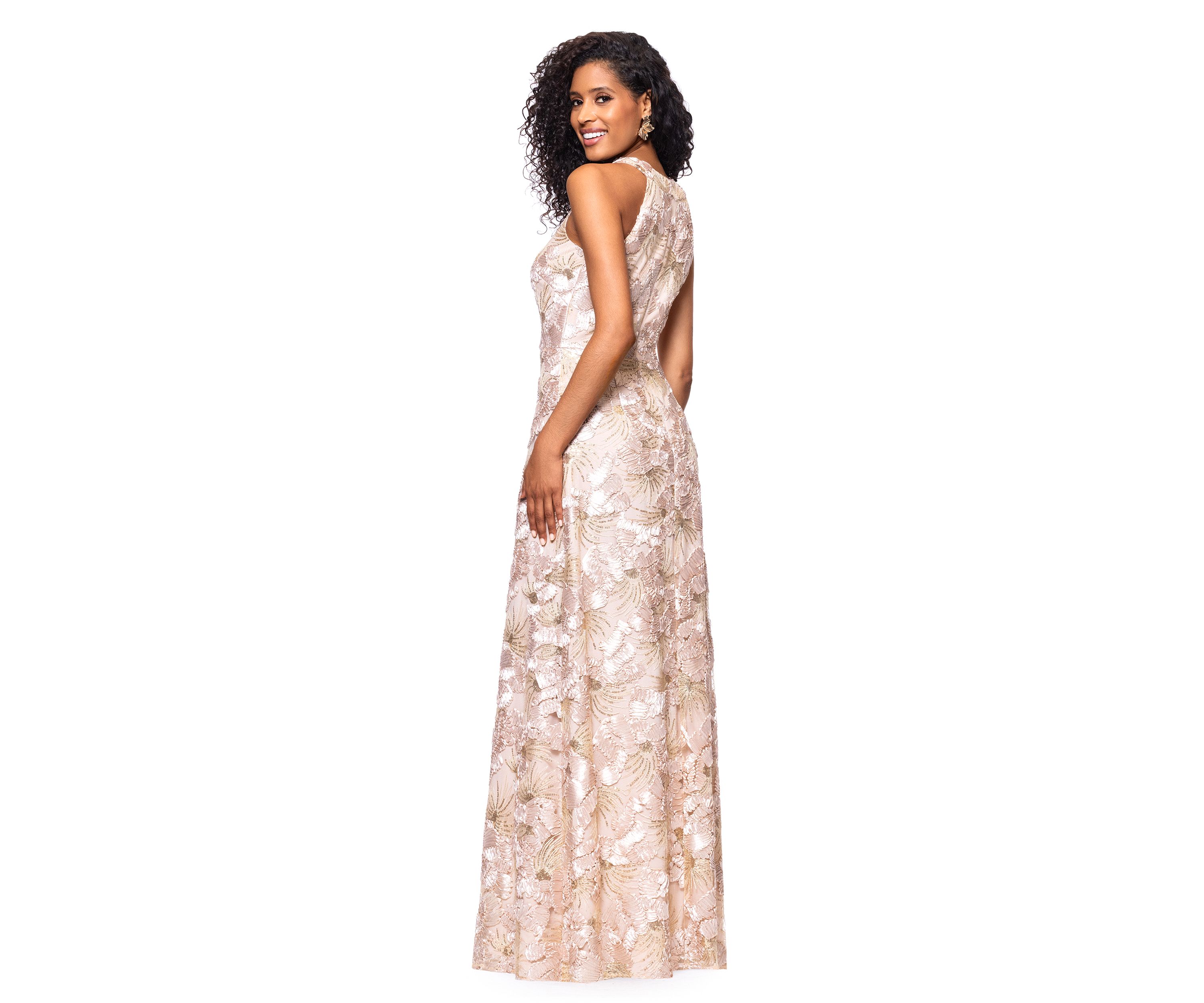 Womens Sleeveless Floral Embroidered Gown