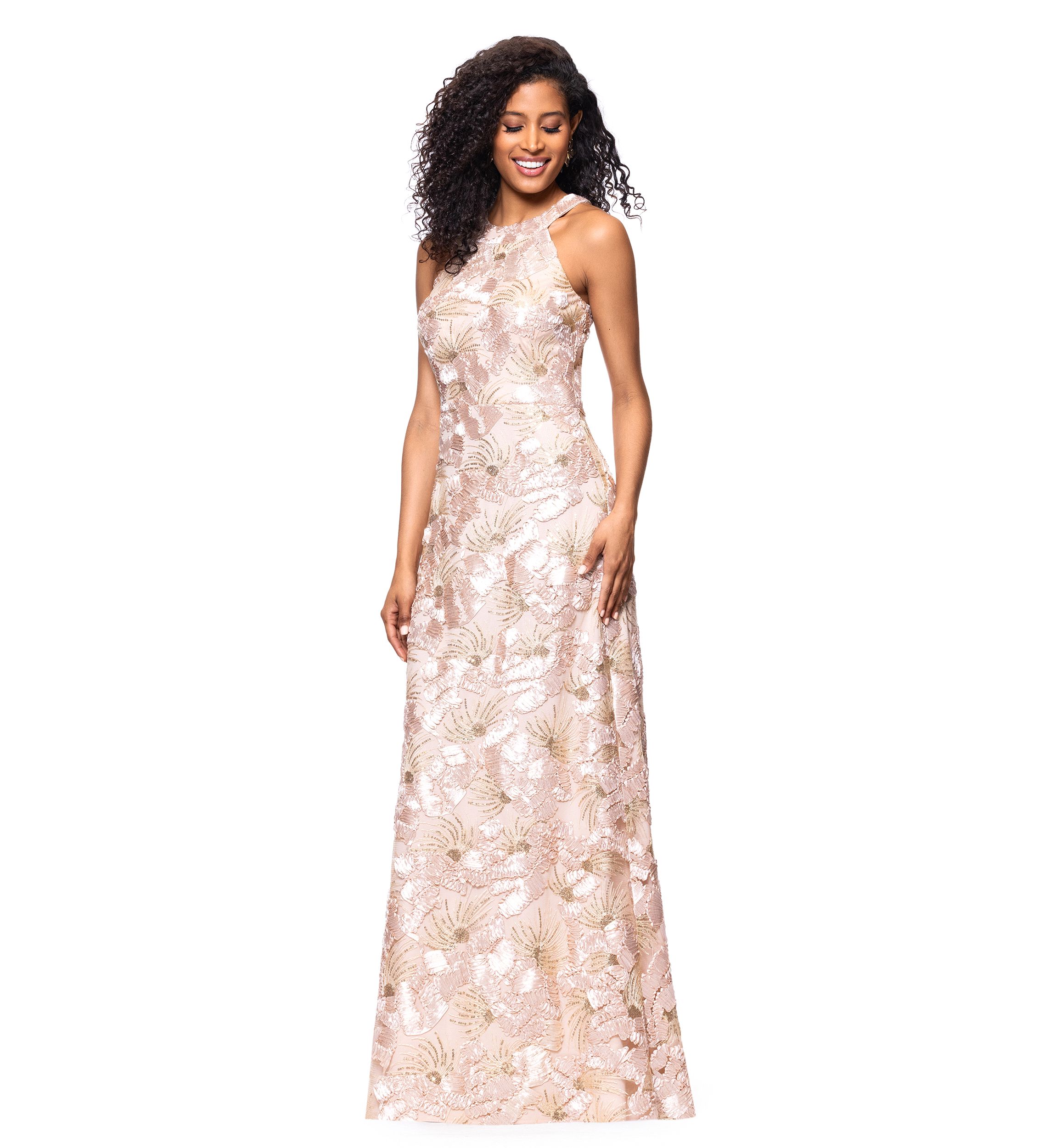 Womens Sleeveless Floral Embroidered Gown