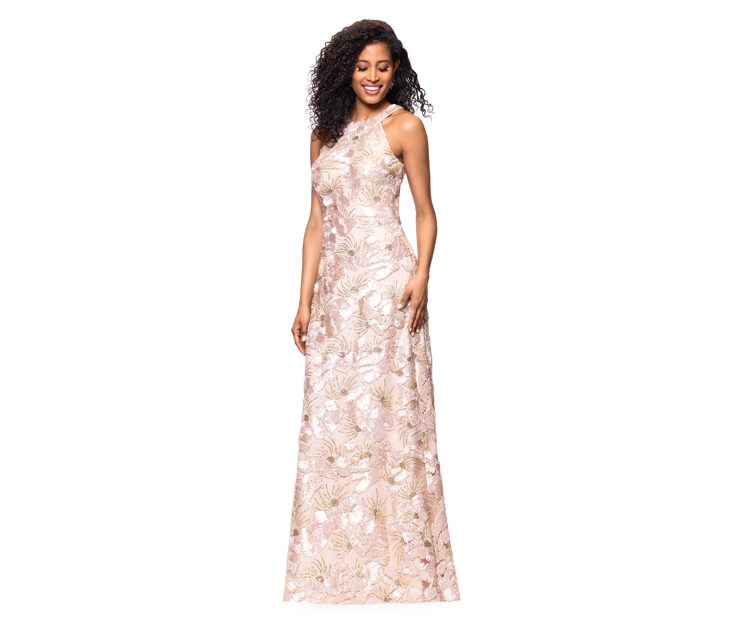 Womens Sleeveless Floral Embroidered Gown