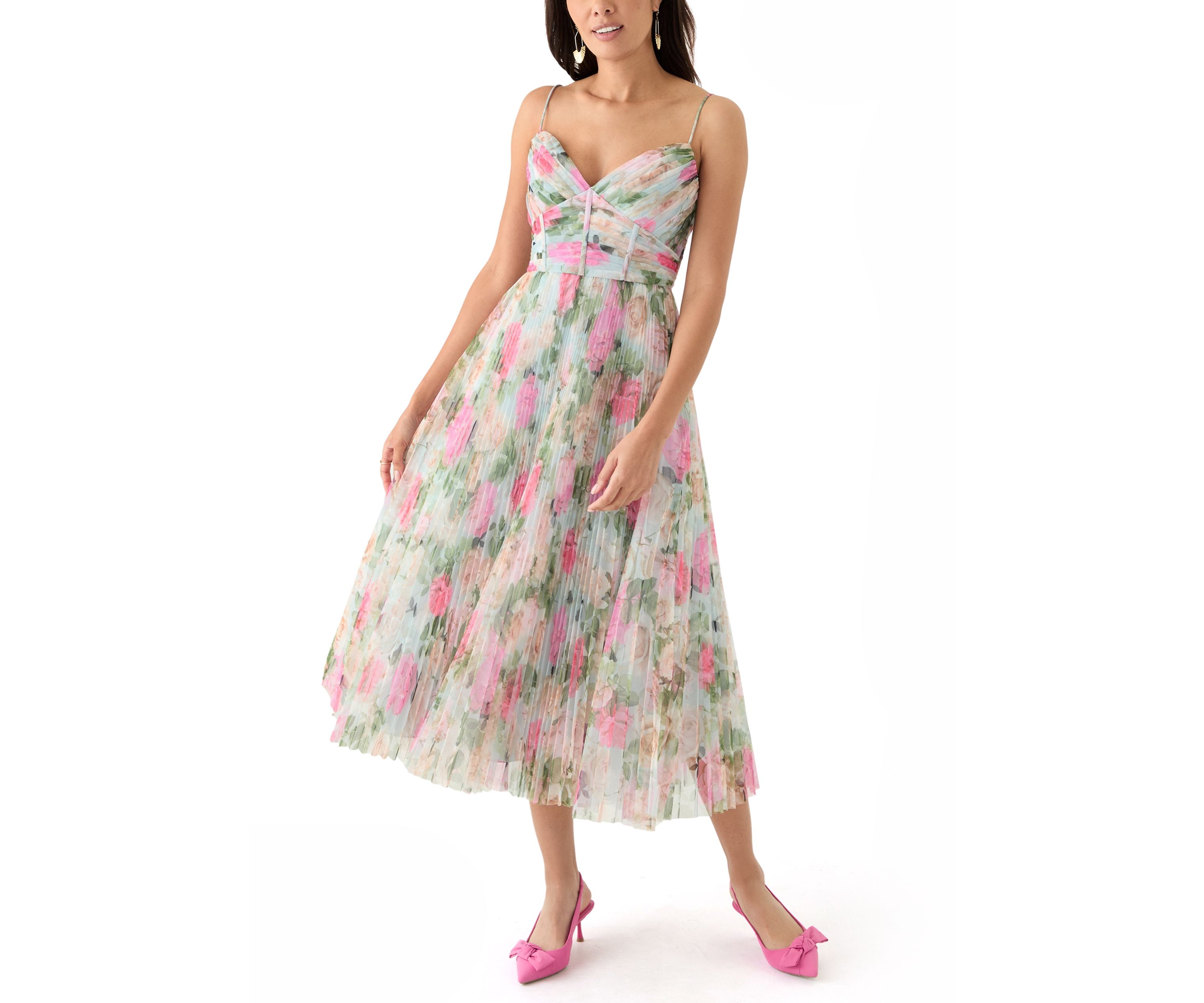 Womens Floral Printed Tulle Fit and Flare Dress