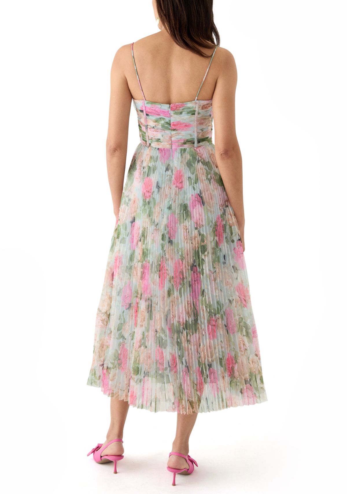 Womens Floral Printed Tulle Fit and Flare Dress