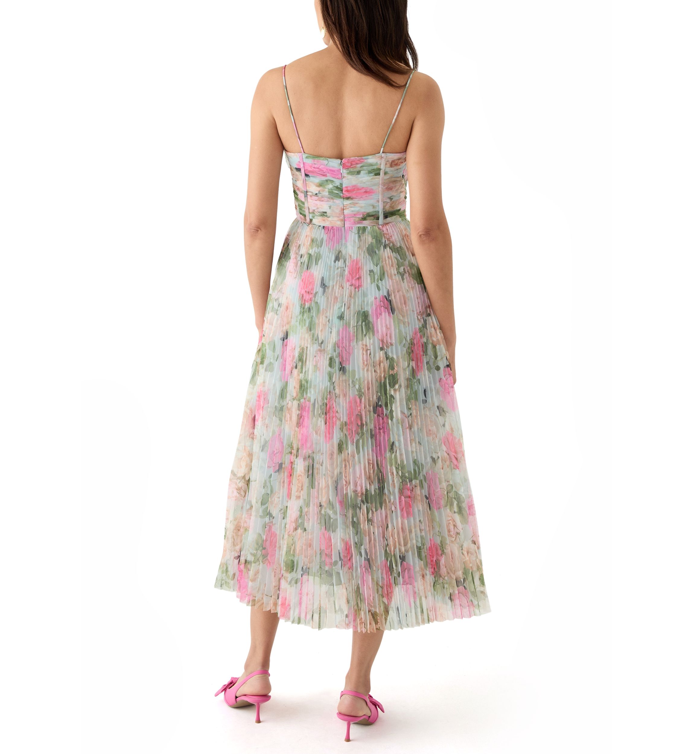 Womens Floral Printed Tulle Fit and Flare Dress
