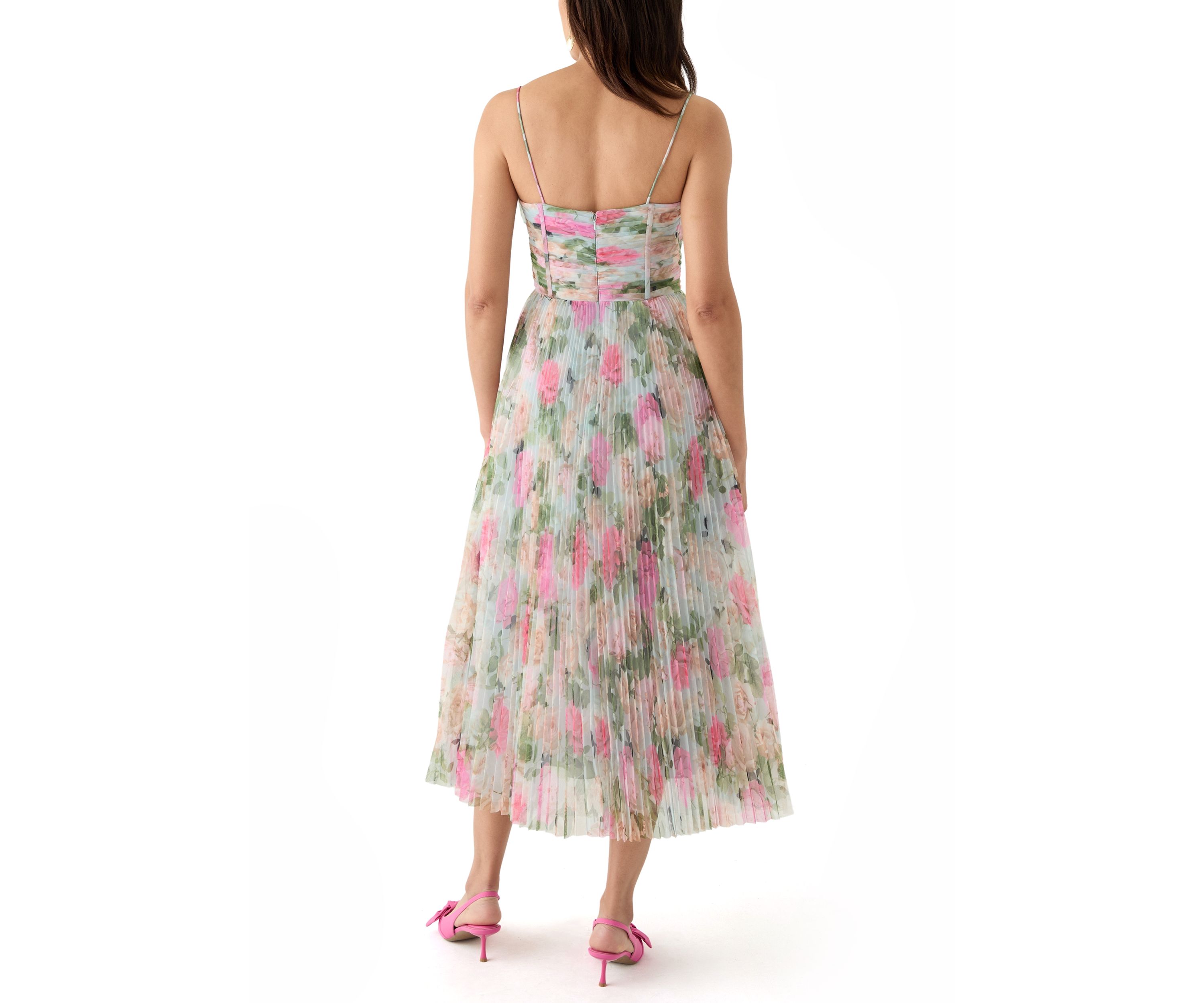 Womens Floral Printed Tulle Fit and Flare Dress