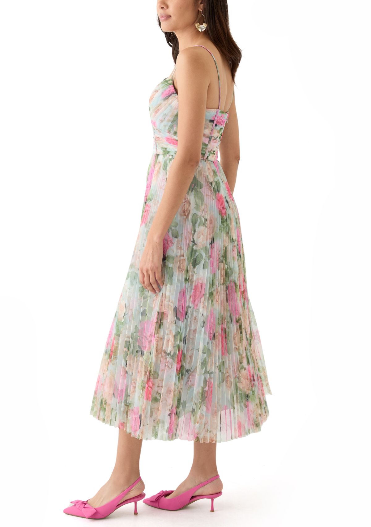 Womens Floral Printed Tulle Fit and Flare Dress