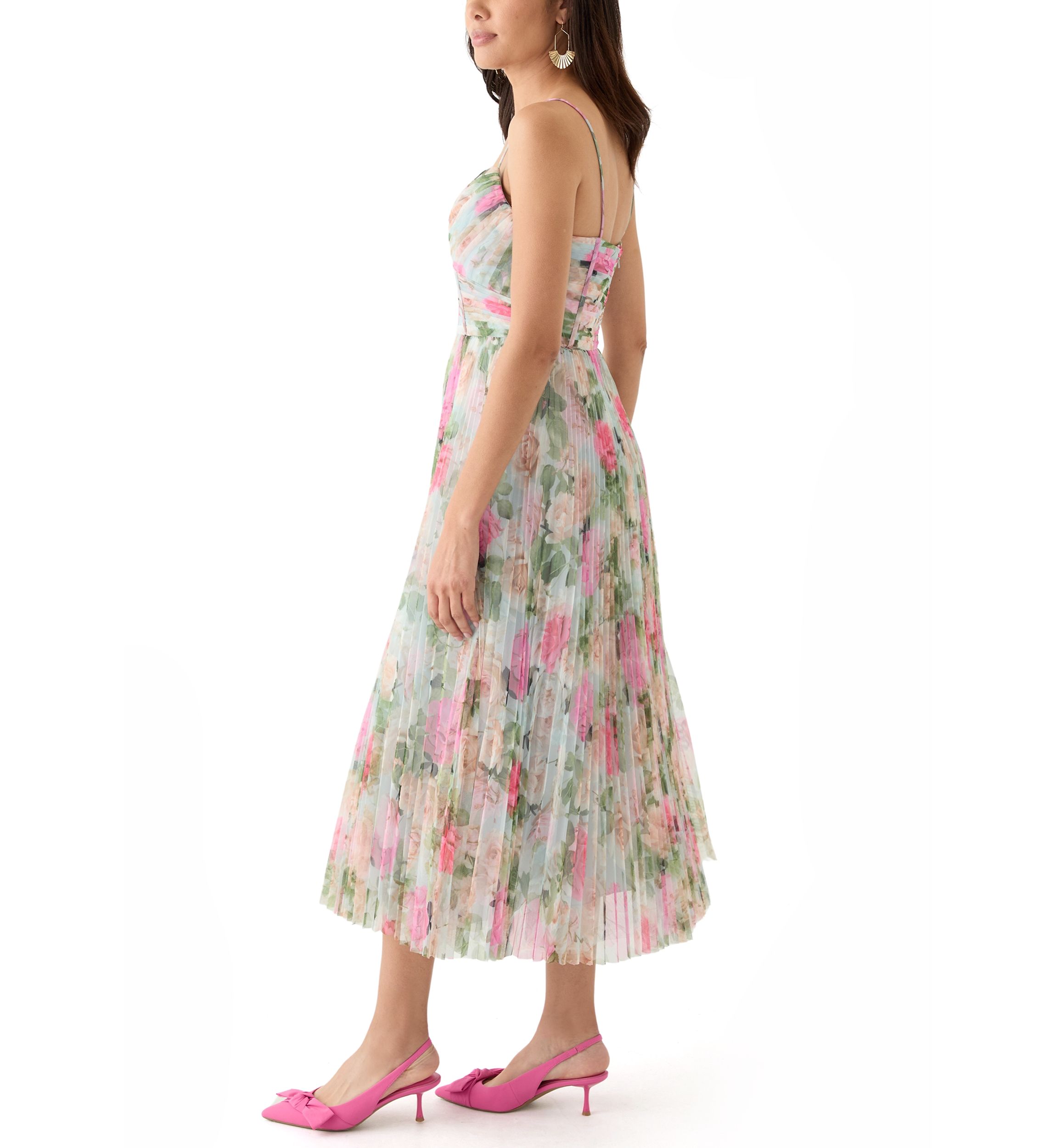 Womens Floral Printed Tulle Fit and Flare Dress