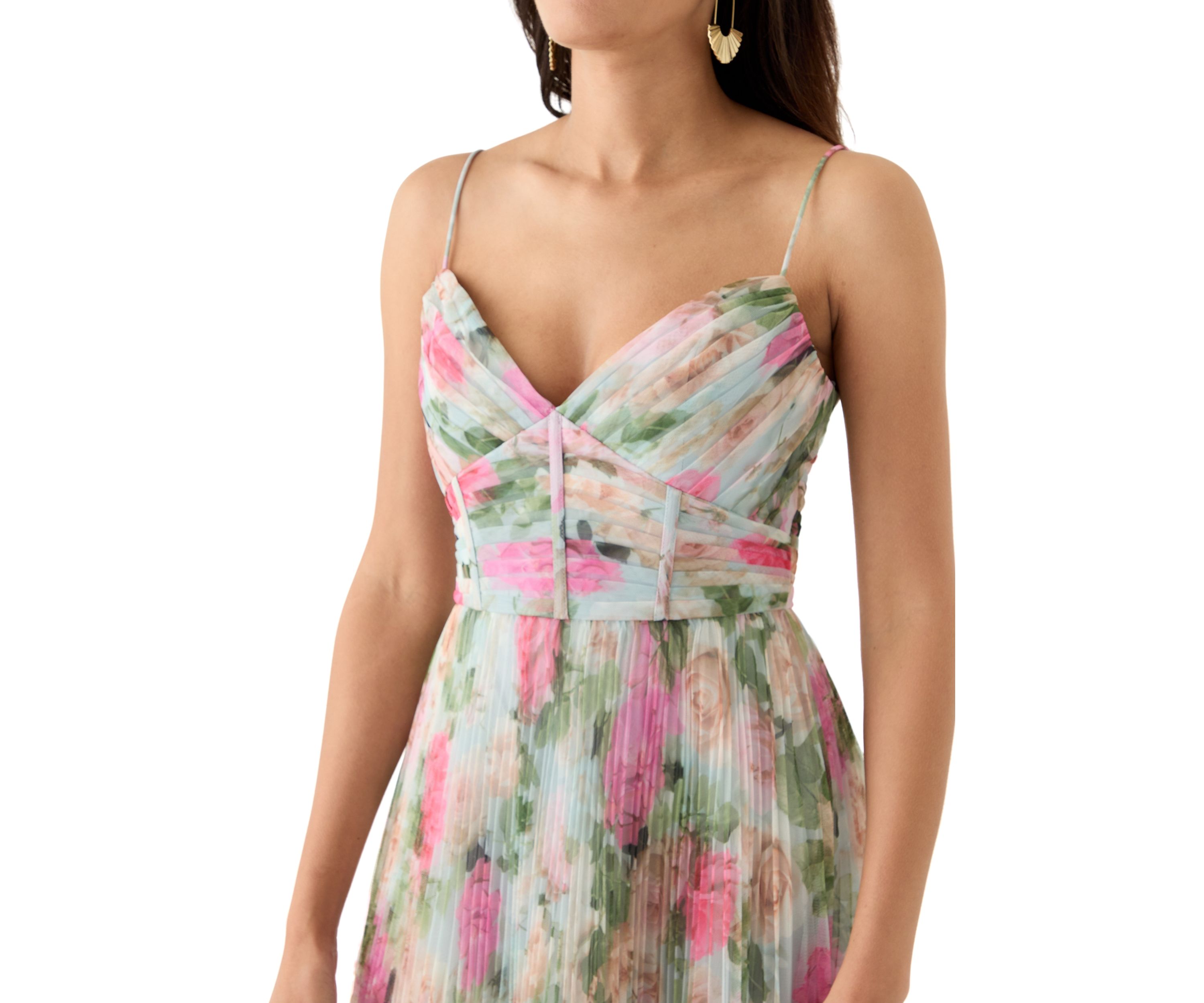 Womens Floral Printed Tulle Fit and Flare Dress