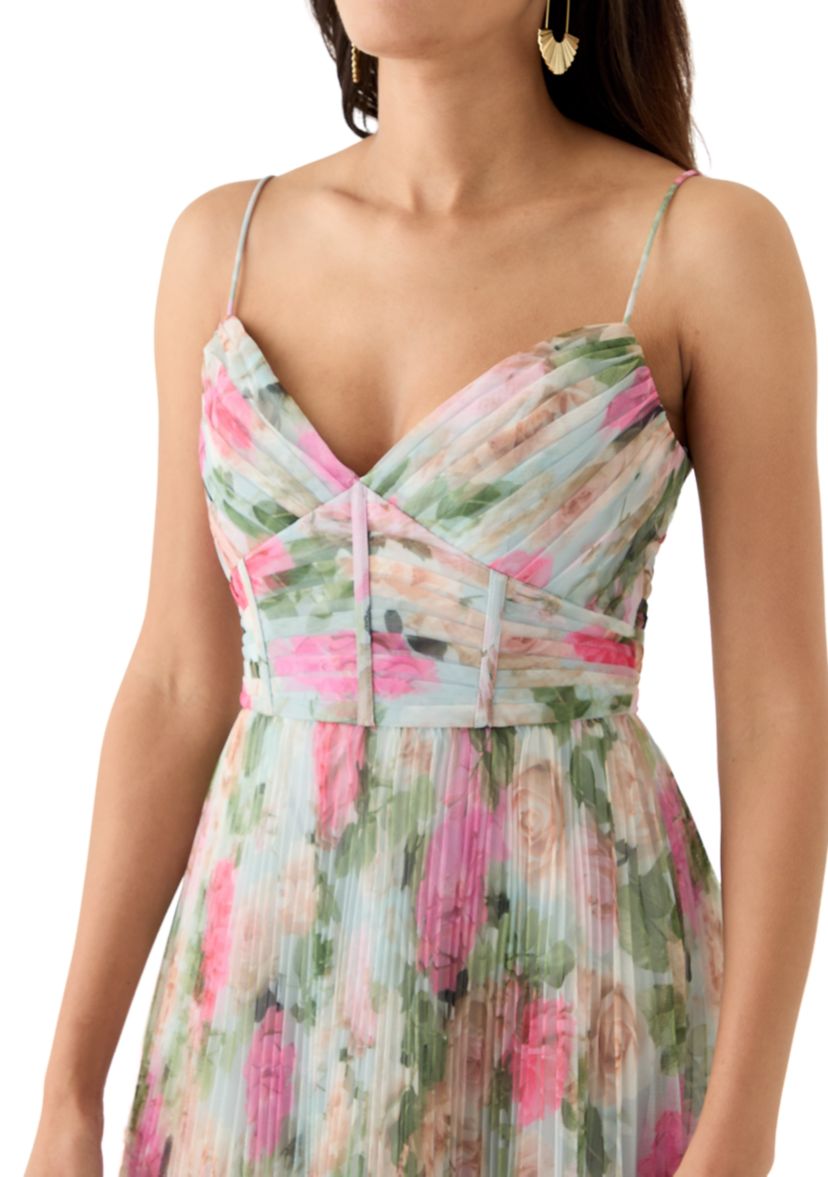 Womens Floral Printed Tulle Fit and Flare Dress