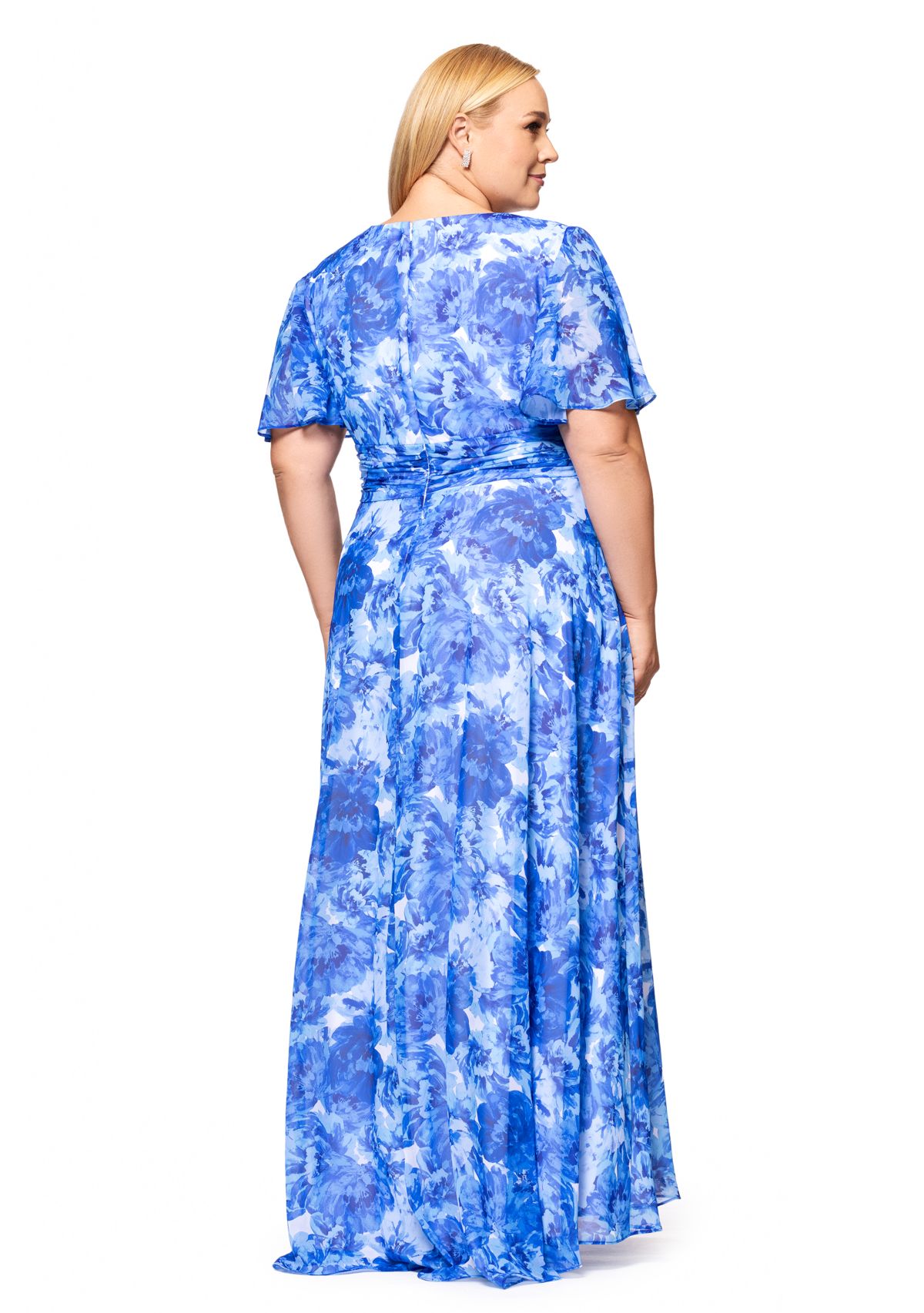 Plus Size Long V-Neck Flutter Print Maxi Dress