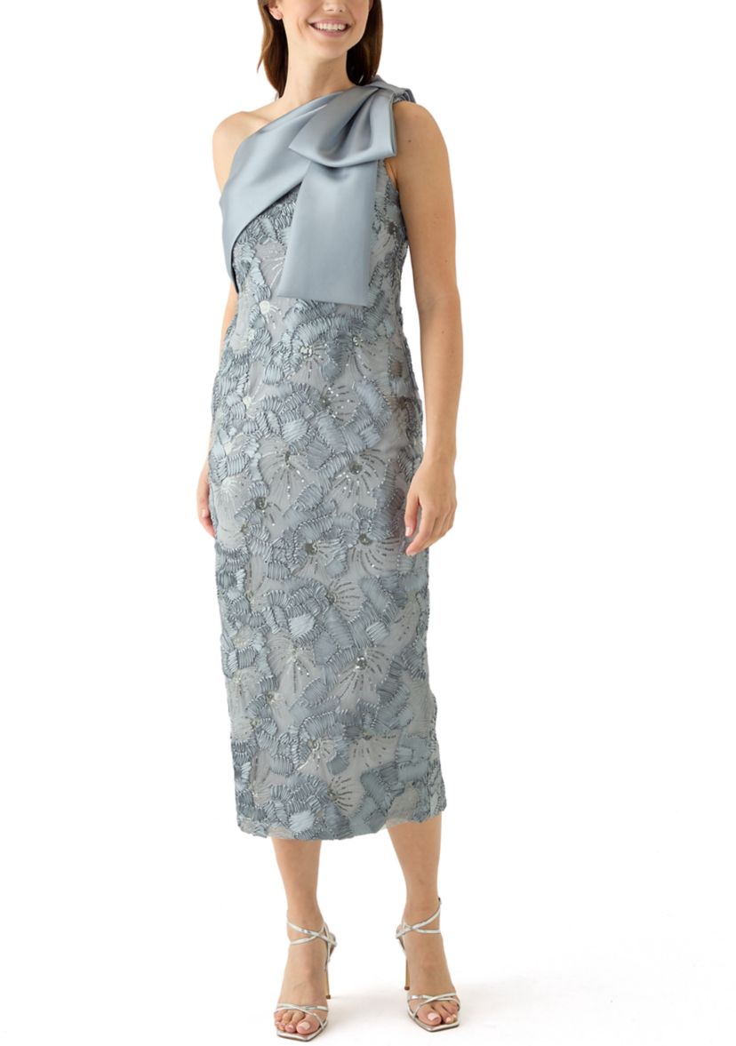 sachin and babi light blue dress Betsy & Adam Women's Sleeveless Asymmetrical Bow Floral Print Sheath Dress