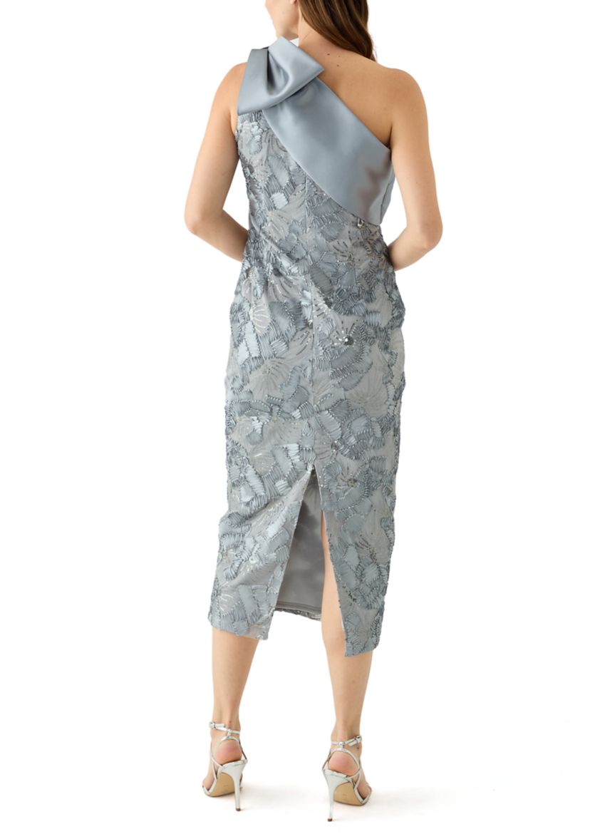 Betsy & Adam Women's Sleeveless Asymmetrical Bow Floral Print Sheath Dress  | Belk