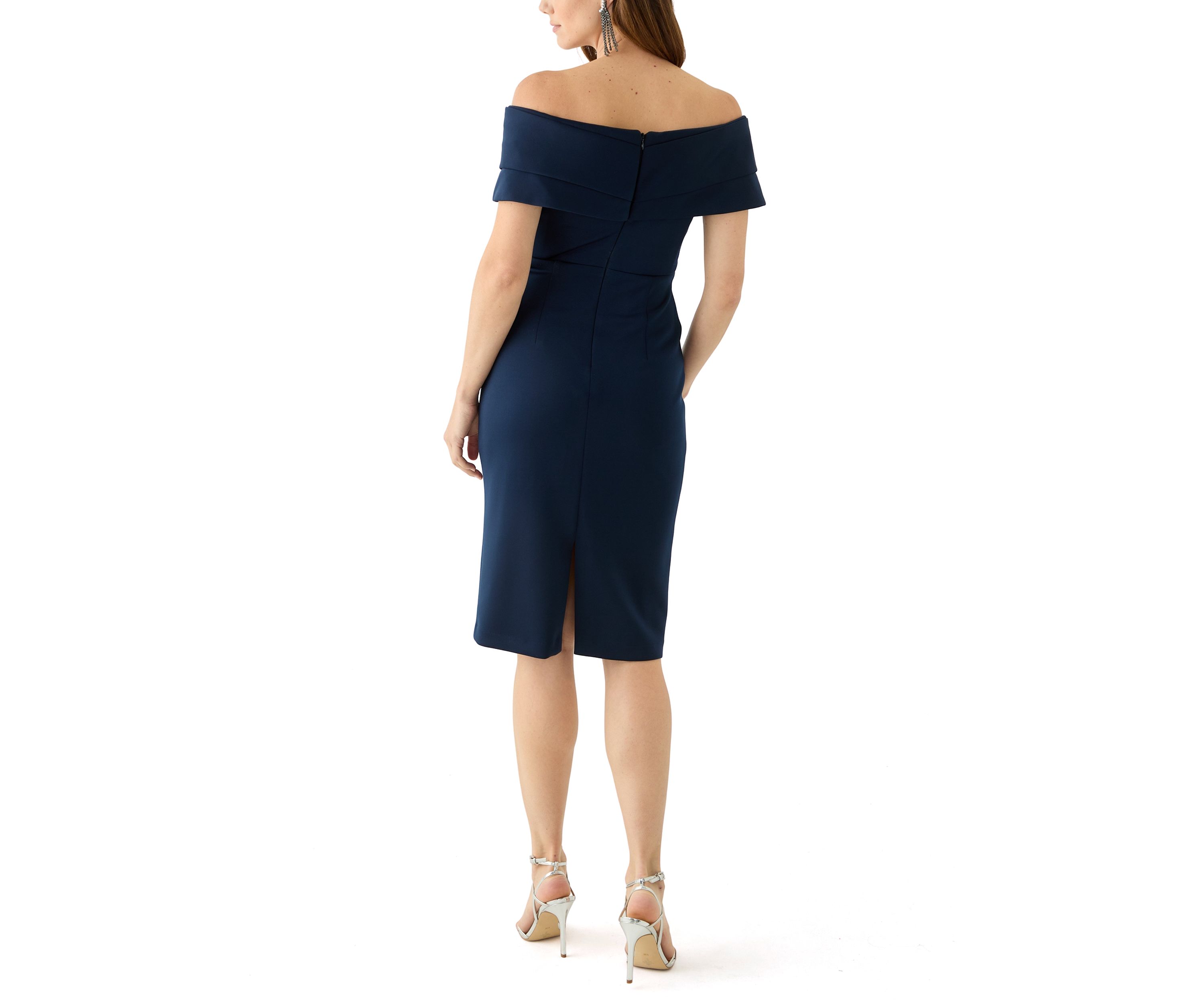 Womens Sleeveless Off the Shoulder Ruched Sheath Dress