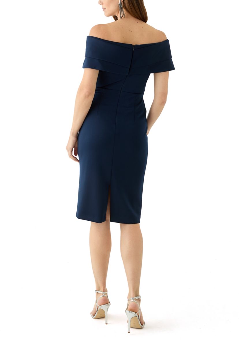 Womens Sleeveless Off the Shoulder Ruched Sheath Dress