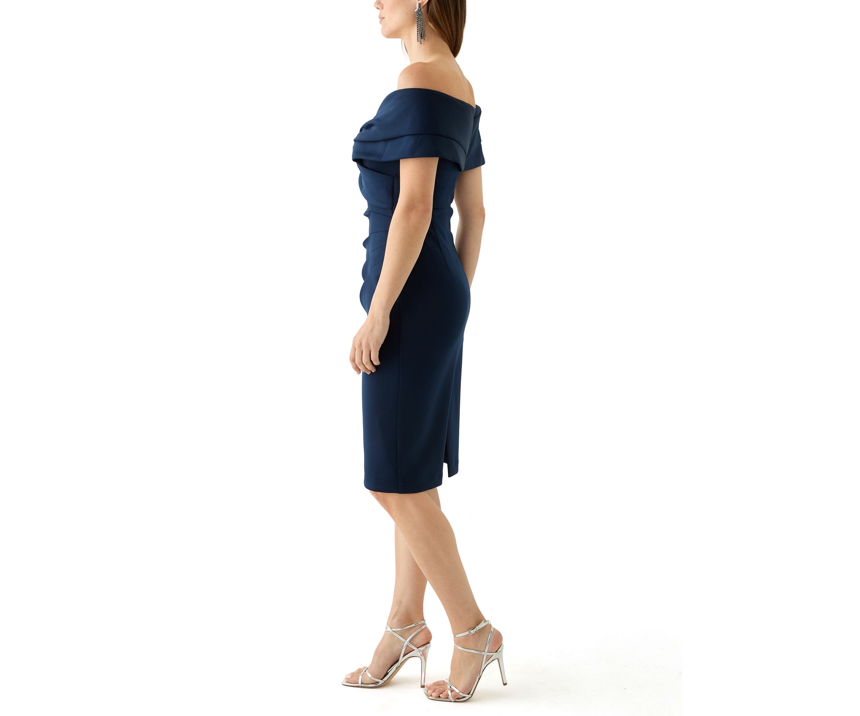 Womens Sleeveless Off the Shoulder Ruched Sheath Dress