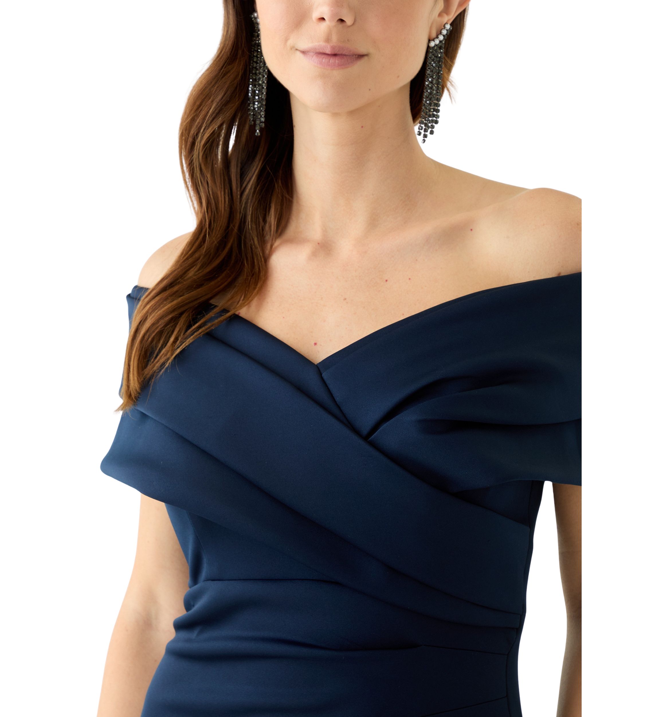 Womens Sleeveless Off the Shoulder Ruched Sheath Dress