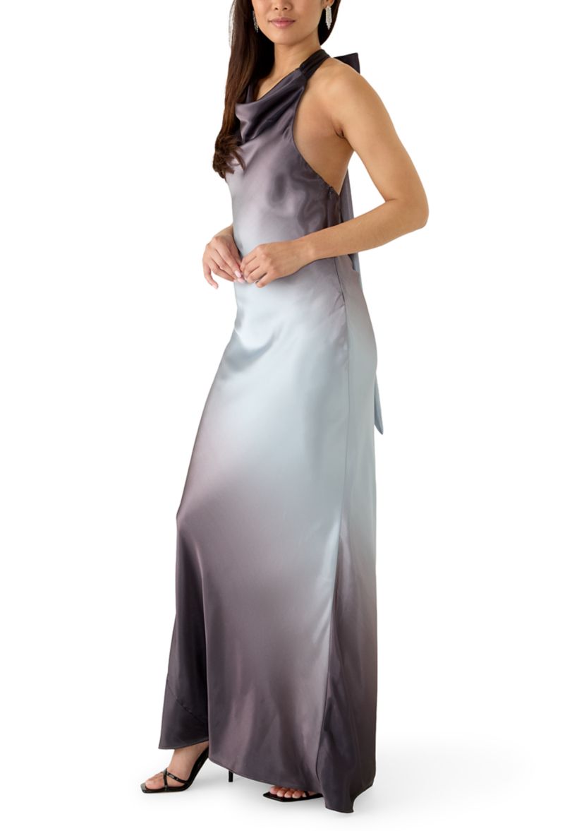 betsy and adam halter dress Amina Satin Halter Floor Length Dress main image 0