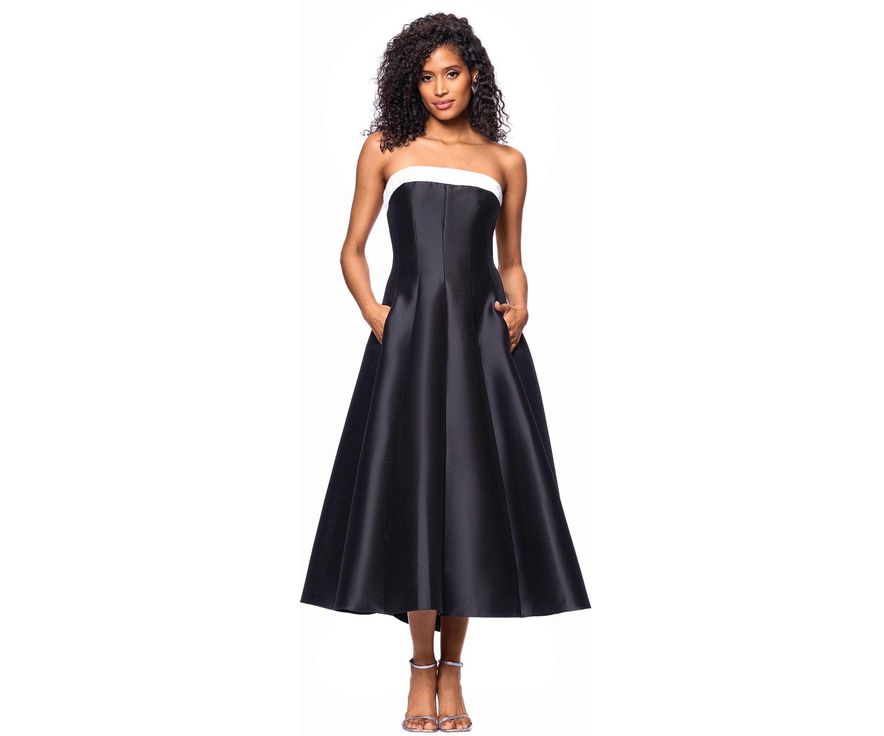 Womens Sleeveless Solid Midi Fit and Flare Ballgown