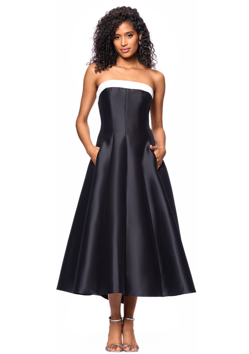 Womens Sleeveless Solid Midi Fit and Flare Ballgown