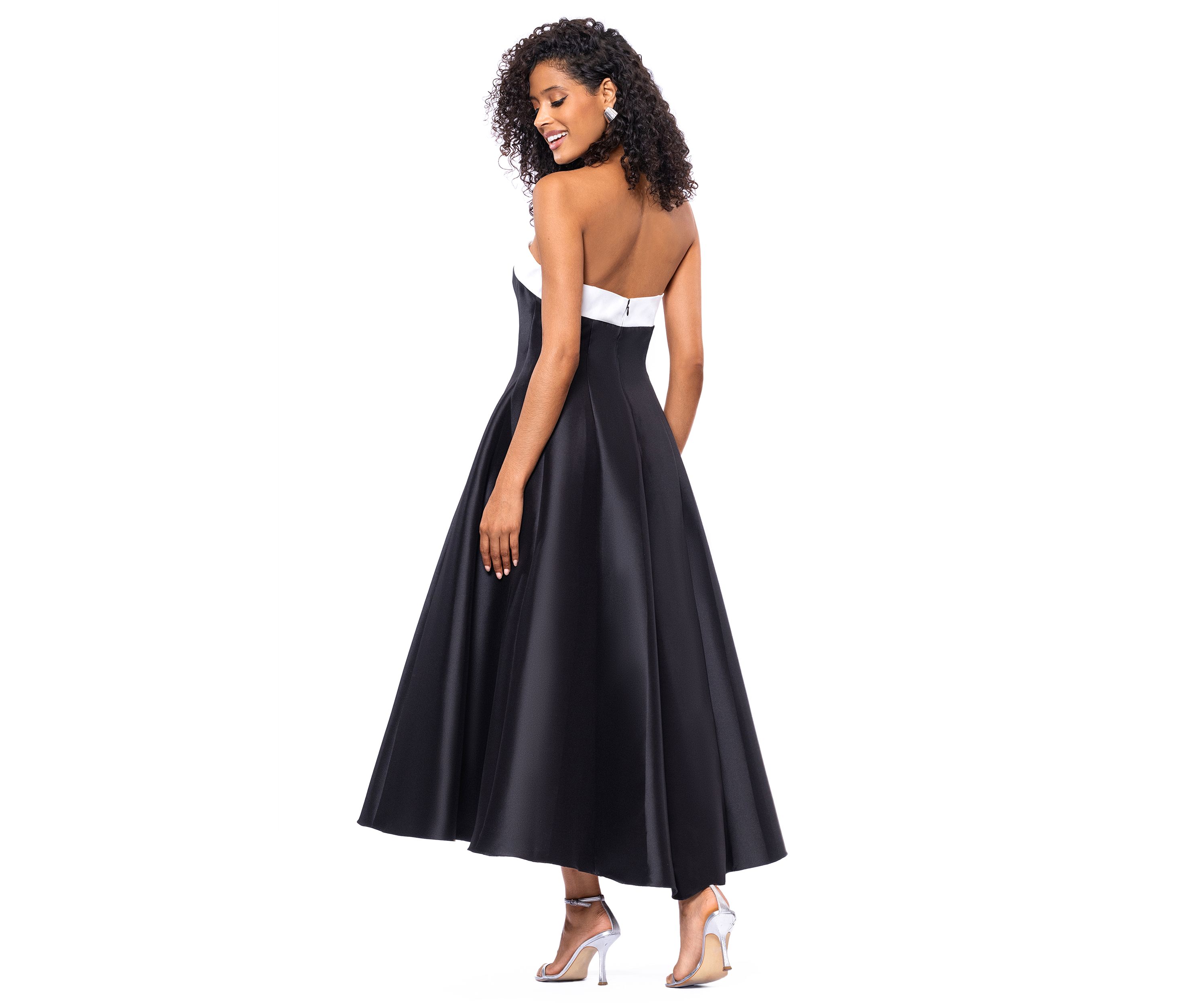 Womens Sleeveless Solid Midi Fit and Flare Ballgown