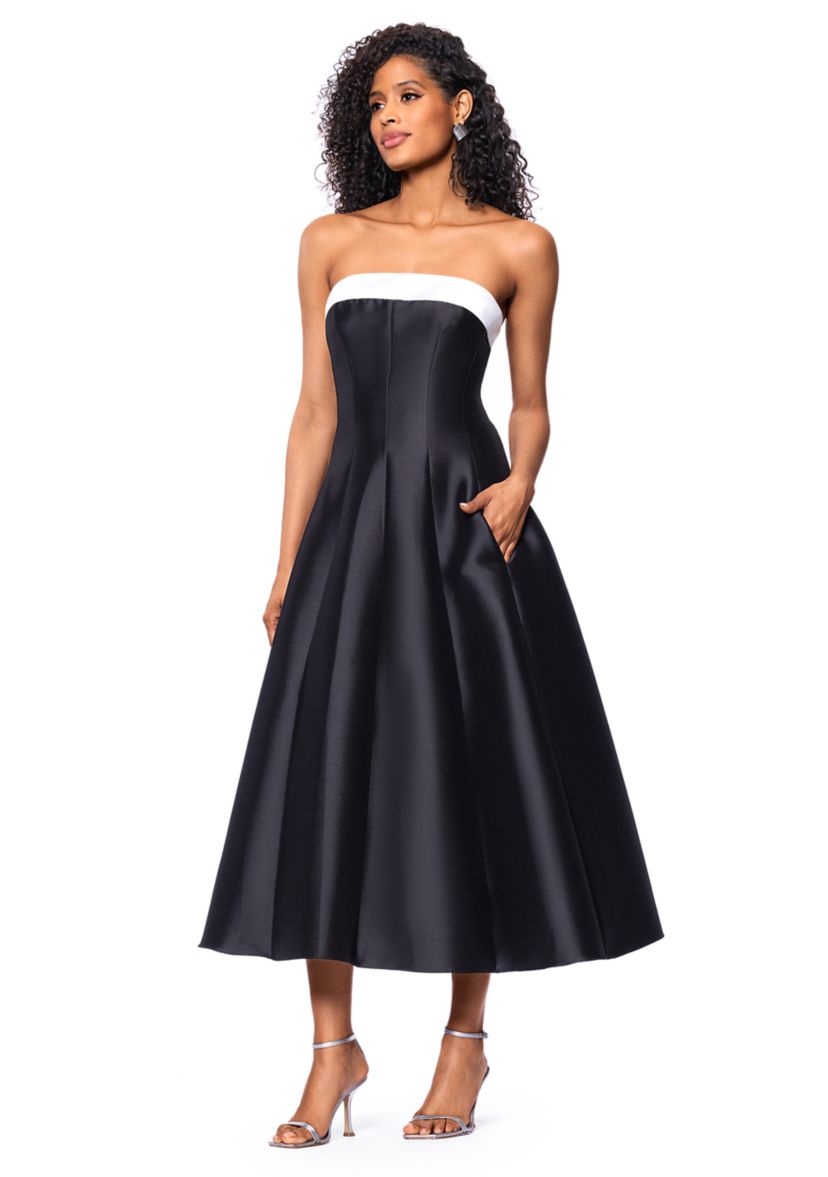 Womens Sleeveless Solid Midi Fit and Flare Ballgown