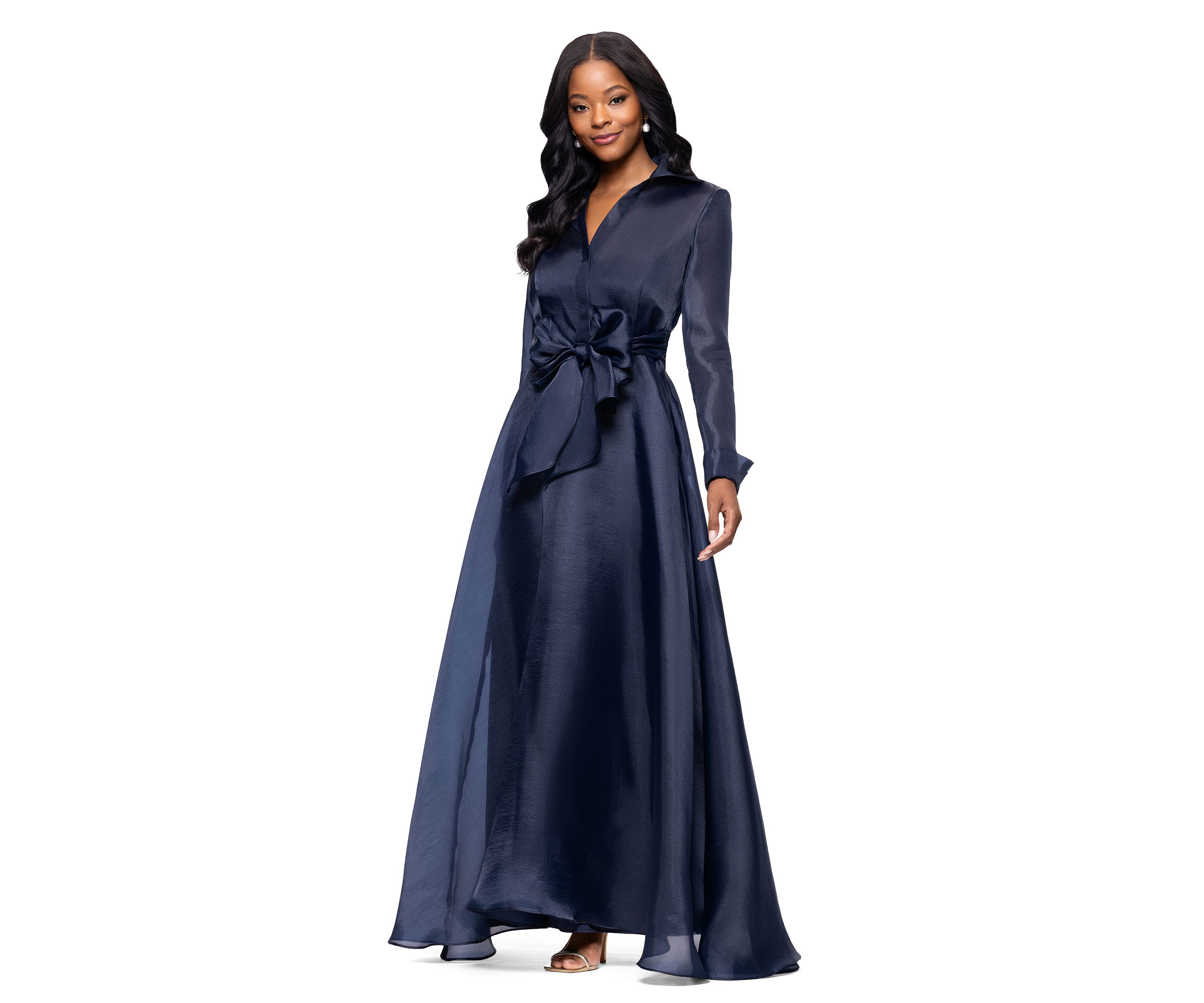 Womens Collared Fit and Flare Gown