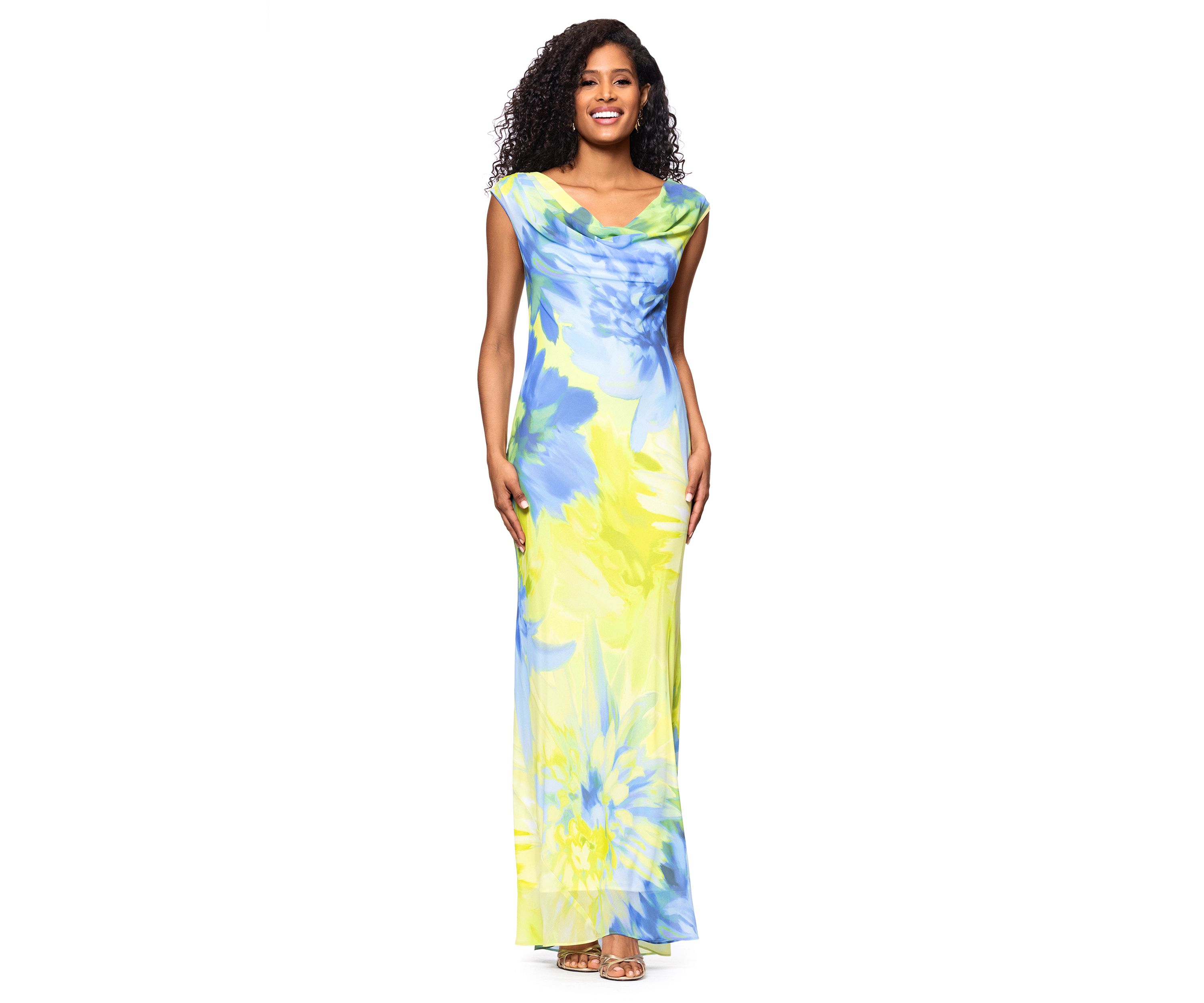 Womens Cowl Neck Floral Printed Slim Gown