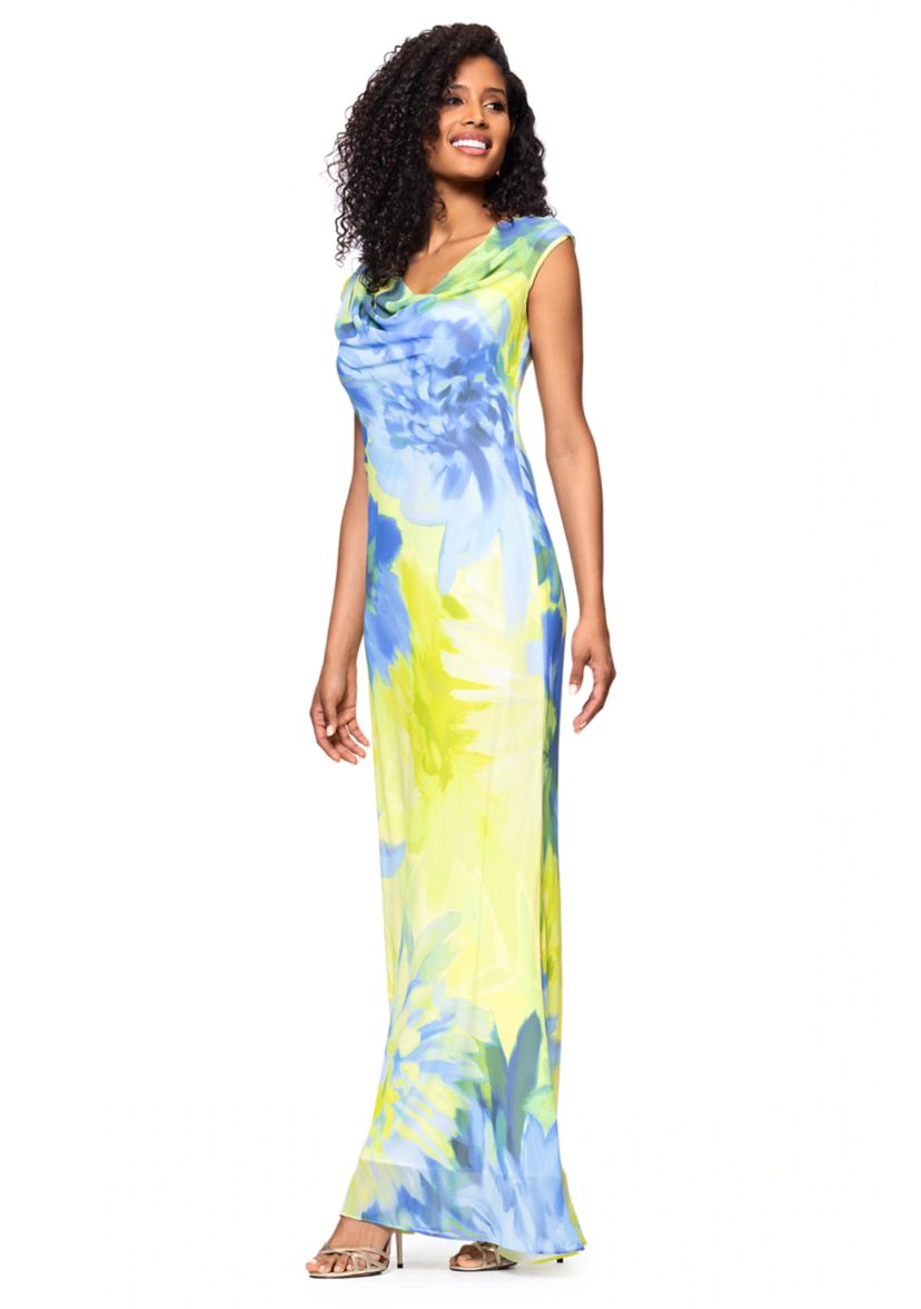 Womens Cowl Neck Floral Printed Slim Gown