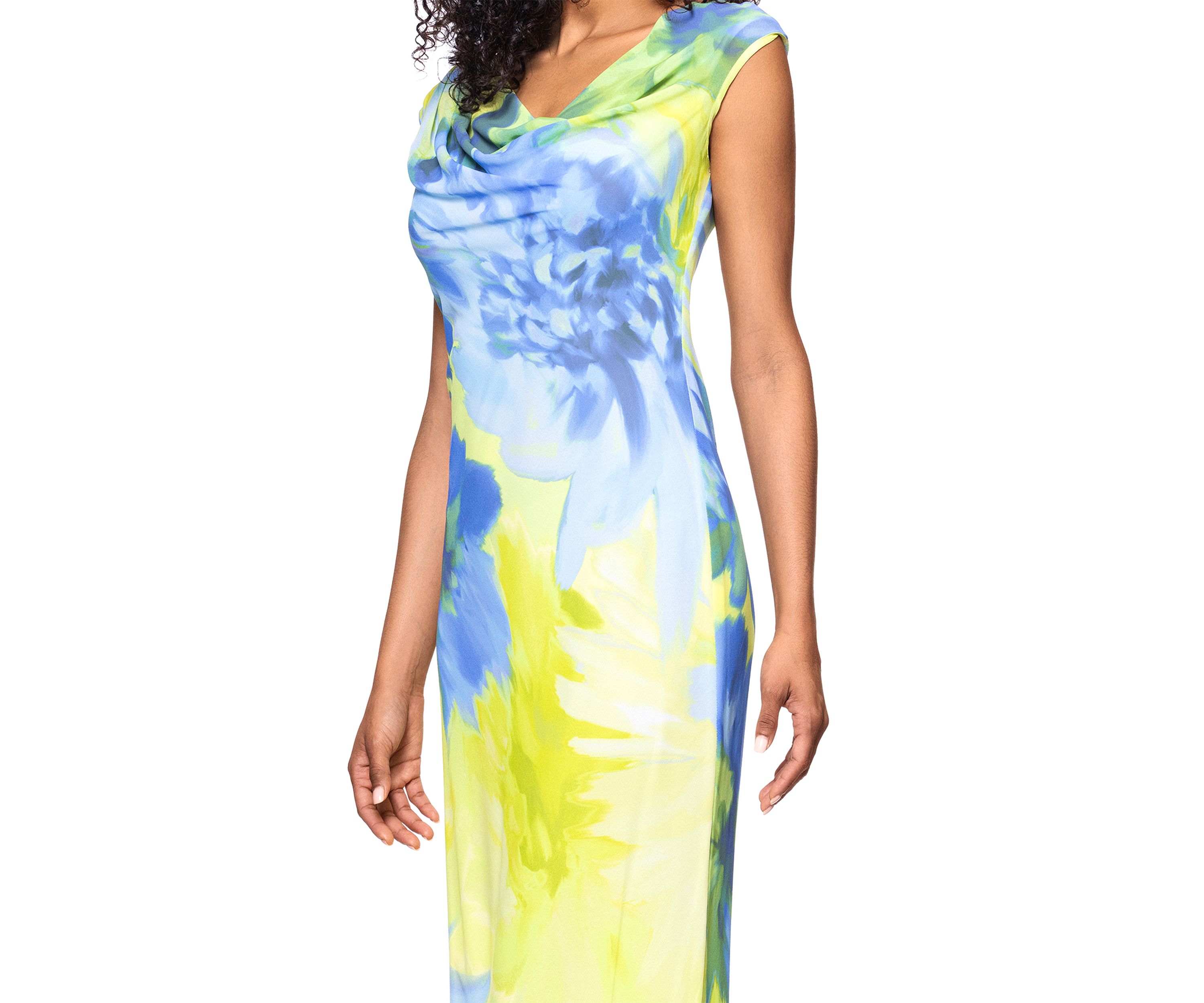 Womens Cowl Neck Floral Printed Slim Gown