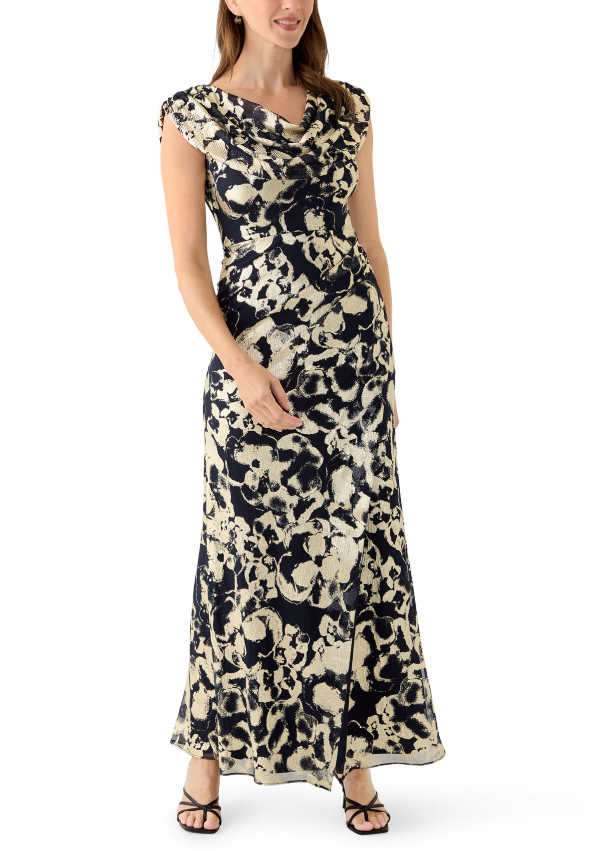 Womens Sleeveless Cowl Neck Floral Print Dress