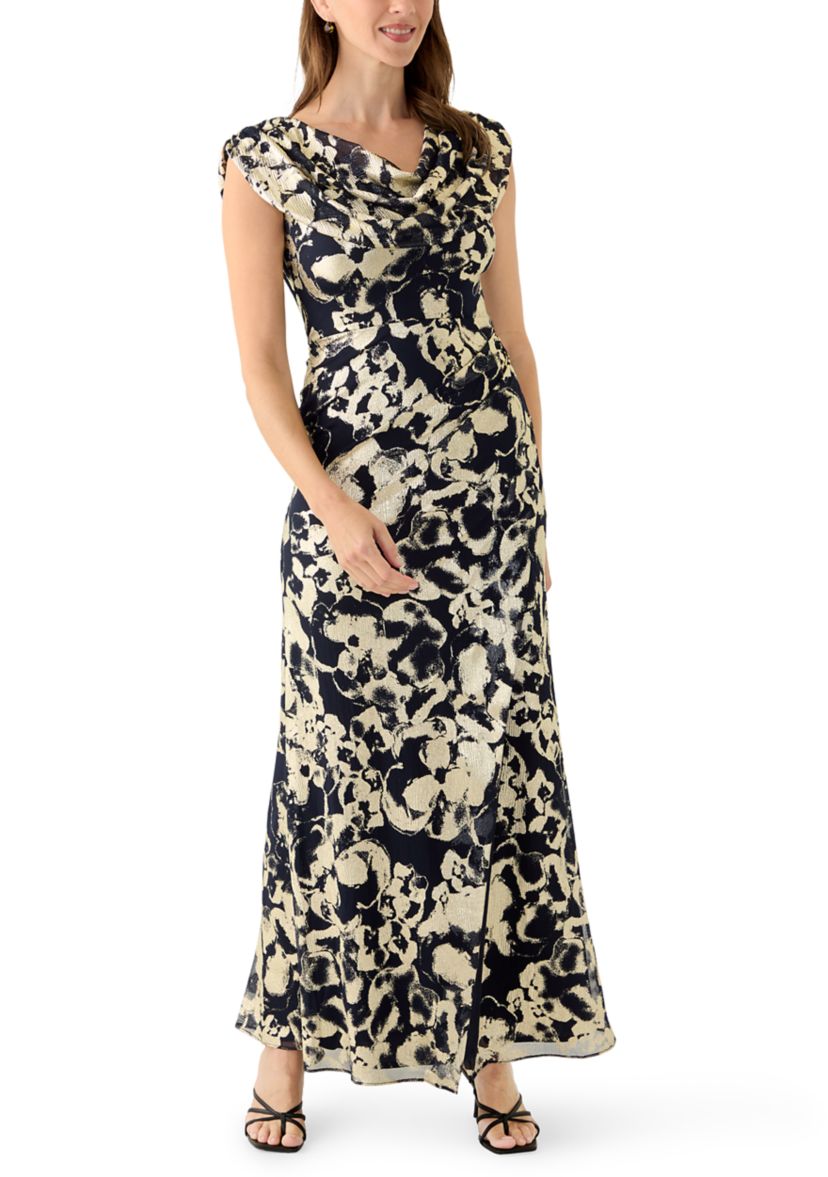 Womens Sleeveless Cowl Neck Floral Print Dress