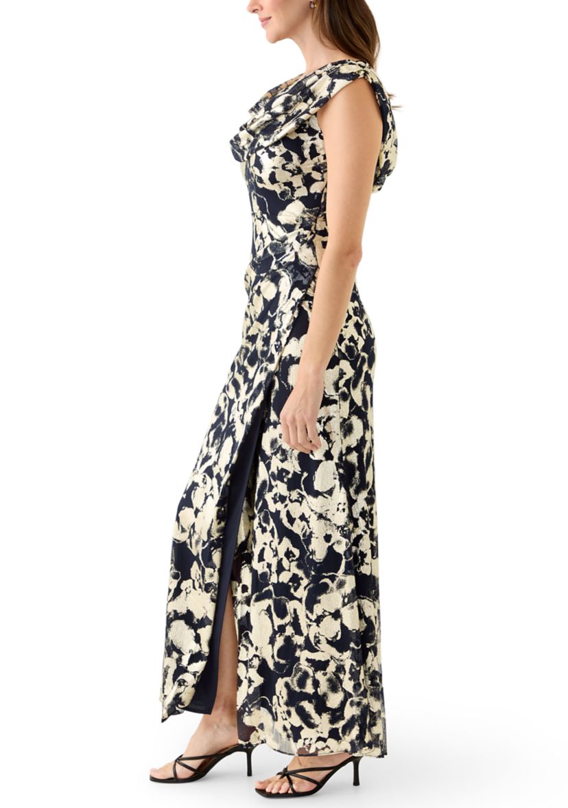 Womens Sleeveless Cowl Neck Floral Print Dress