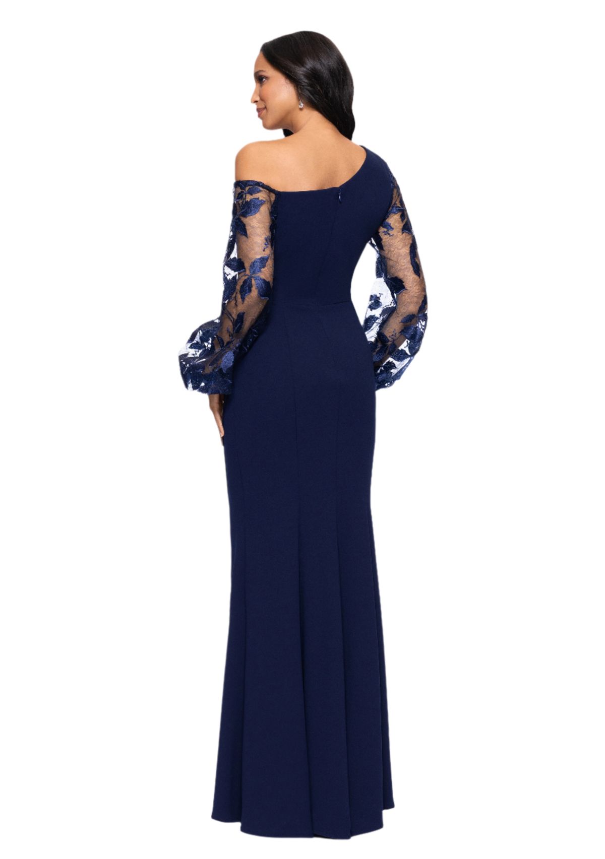 Womens Ruched Lace Sleeve Gown