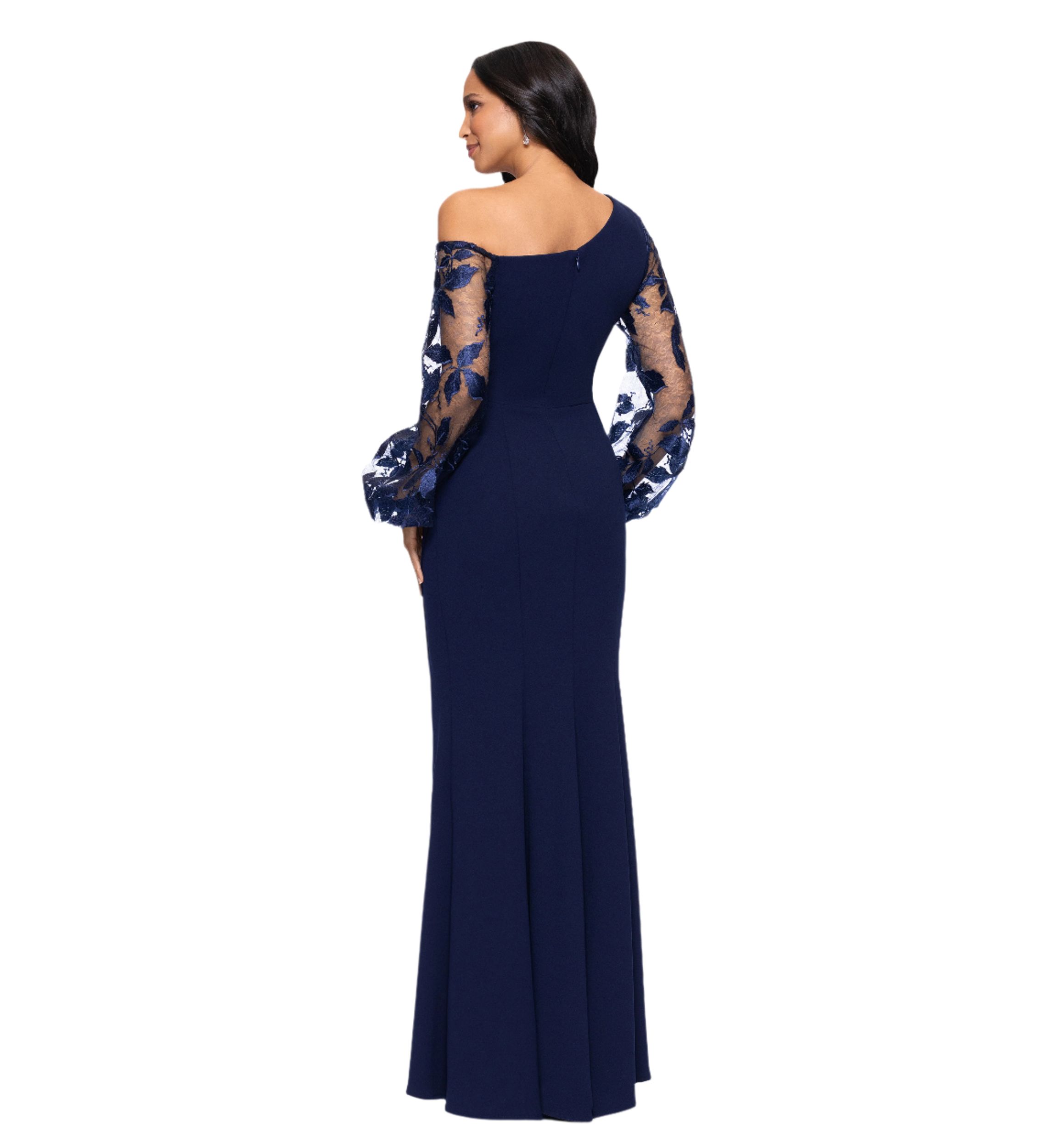 Womens Ruched Lace Sleeve Gown