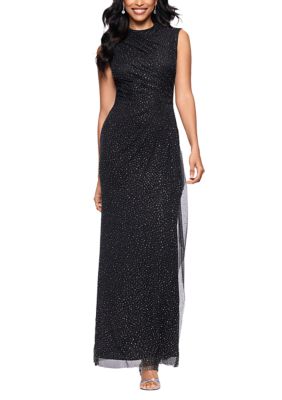 betsy and adam black sequin dress Fringed Long Black Beaded Prom Dress A26115 Black / 2