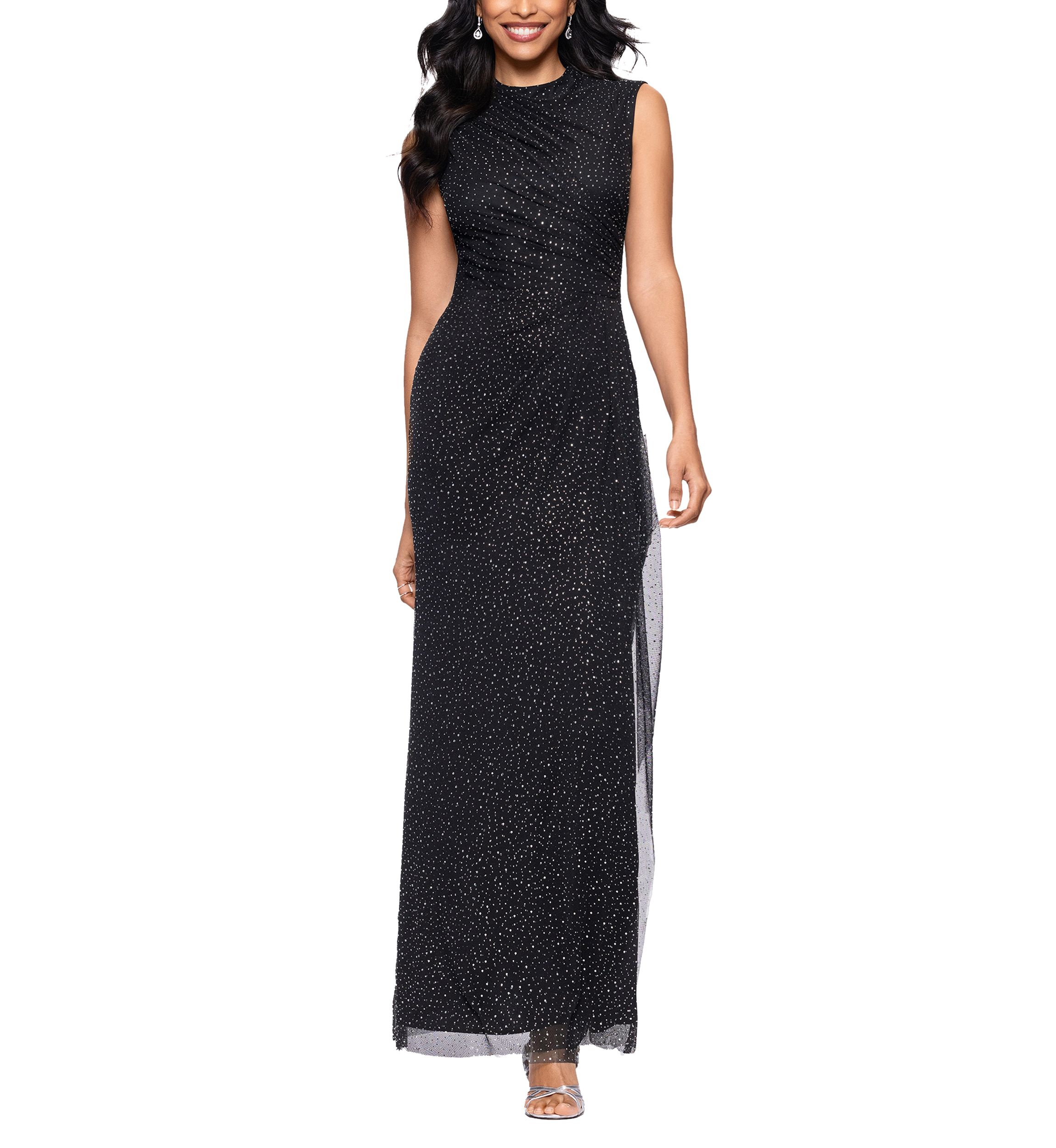 Womens Crew Neck Glitter Gown