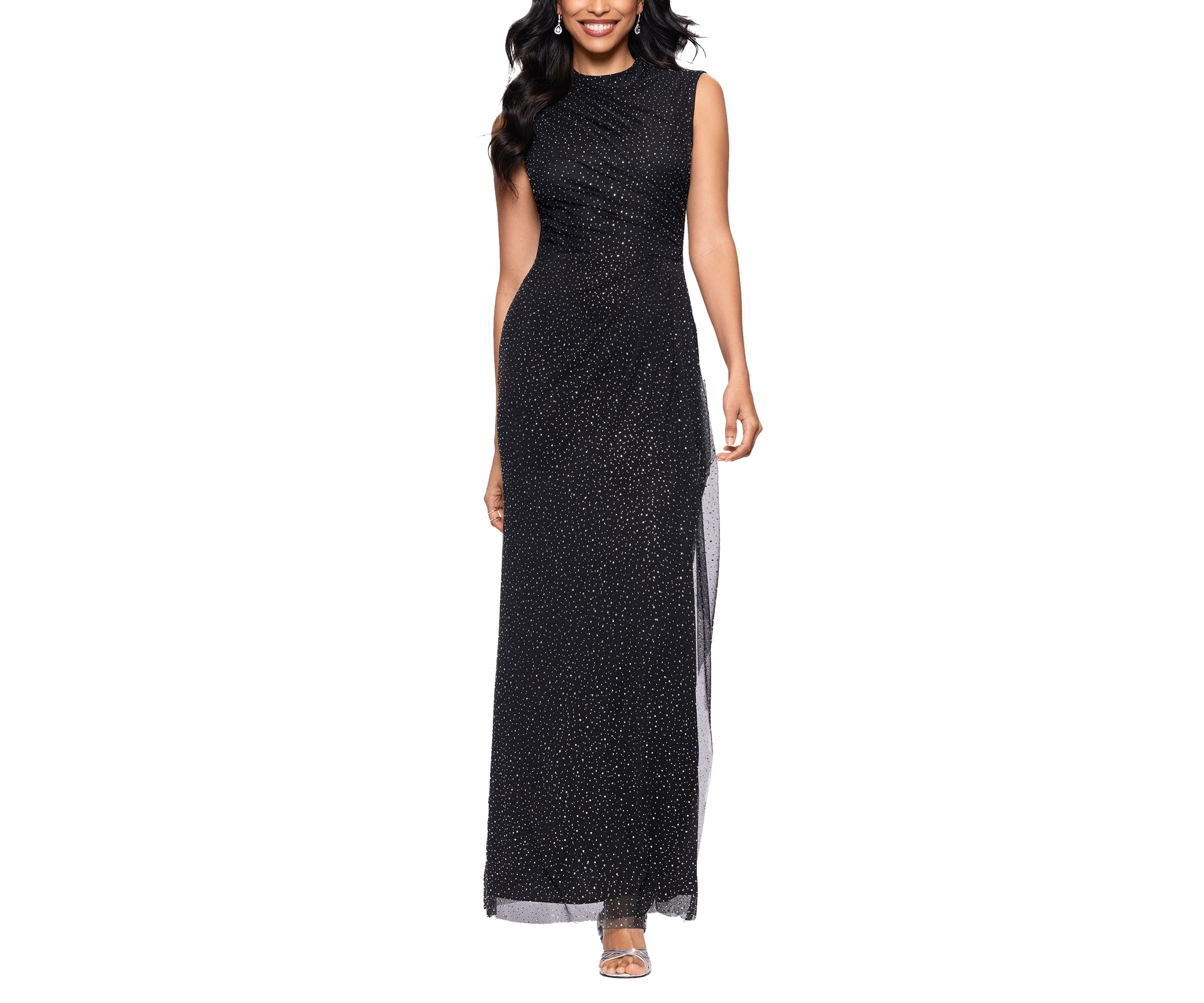 Womens Crew Neck Glitter Gown
