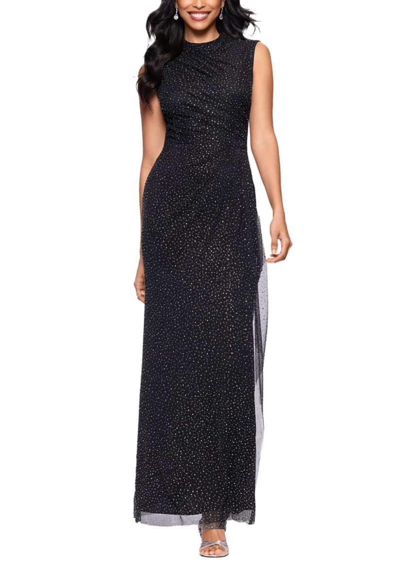 Womens Crew Neck Glitter Gown
