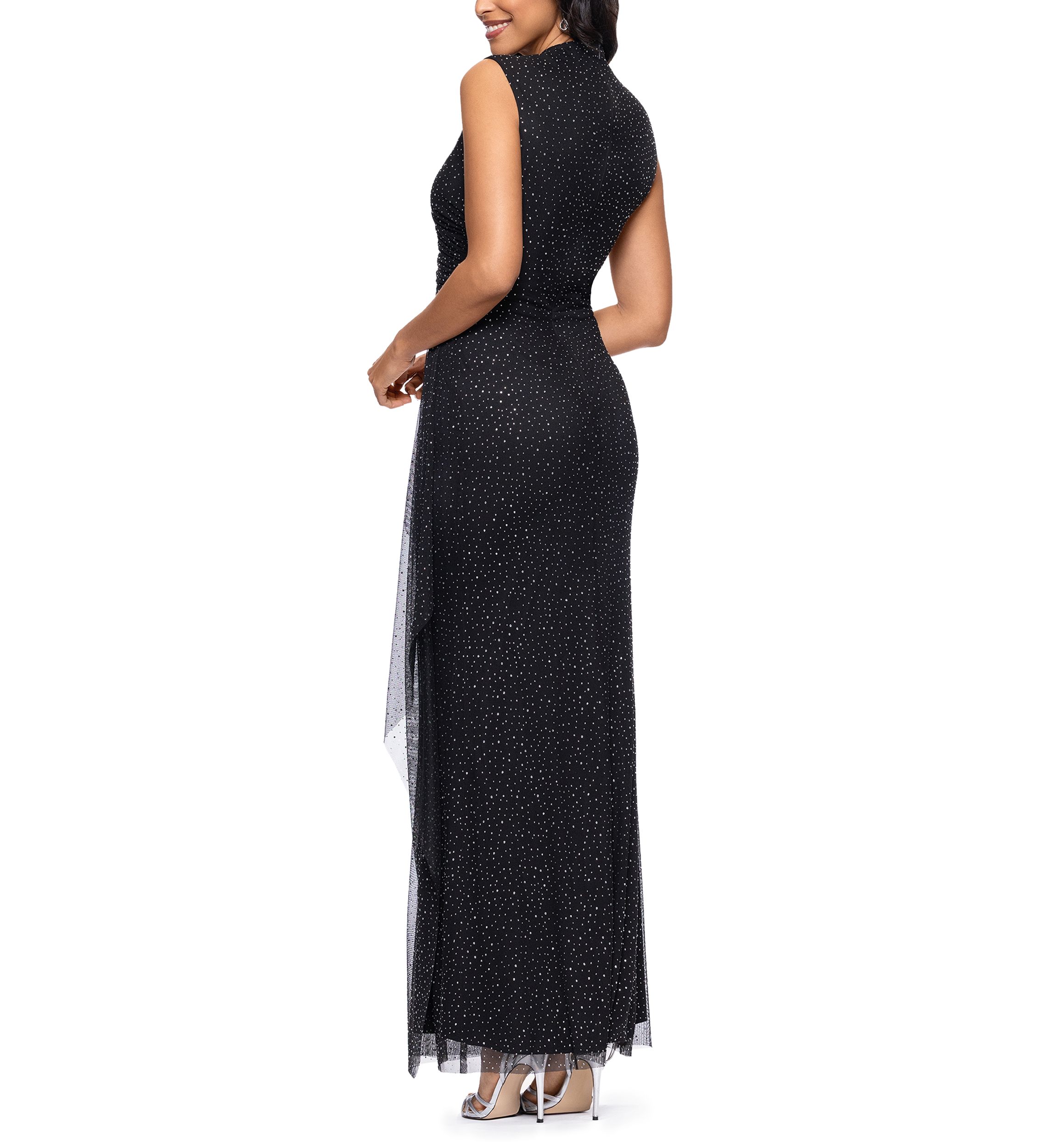 Womens Crew Neck Glitter Gown