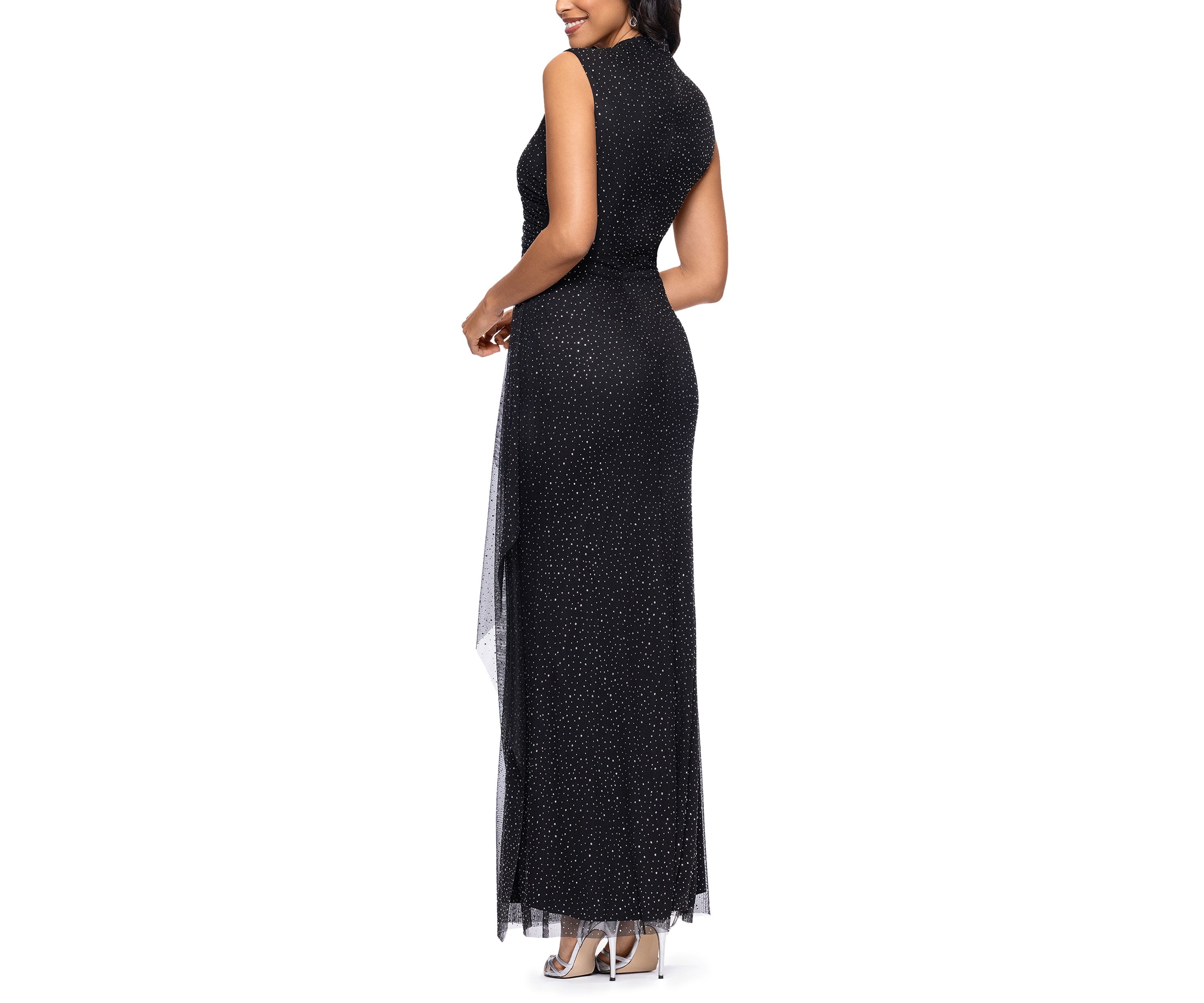 Womens Crew Neck Glitter Gown