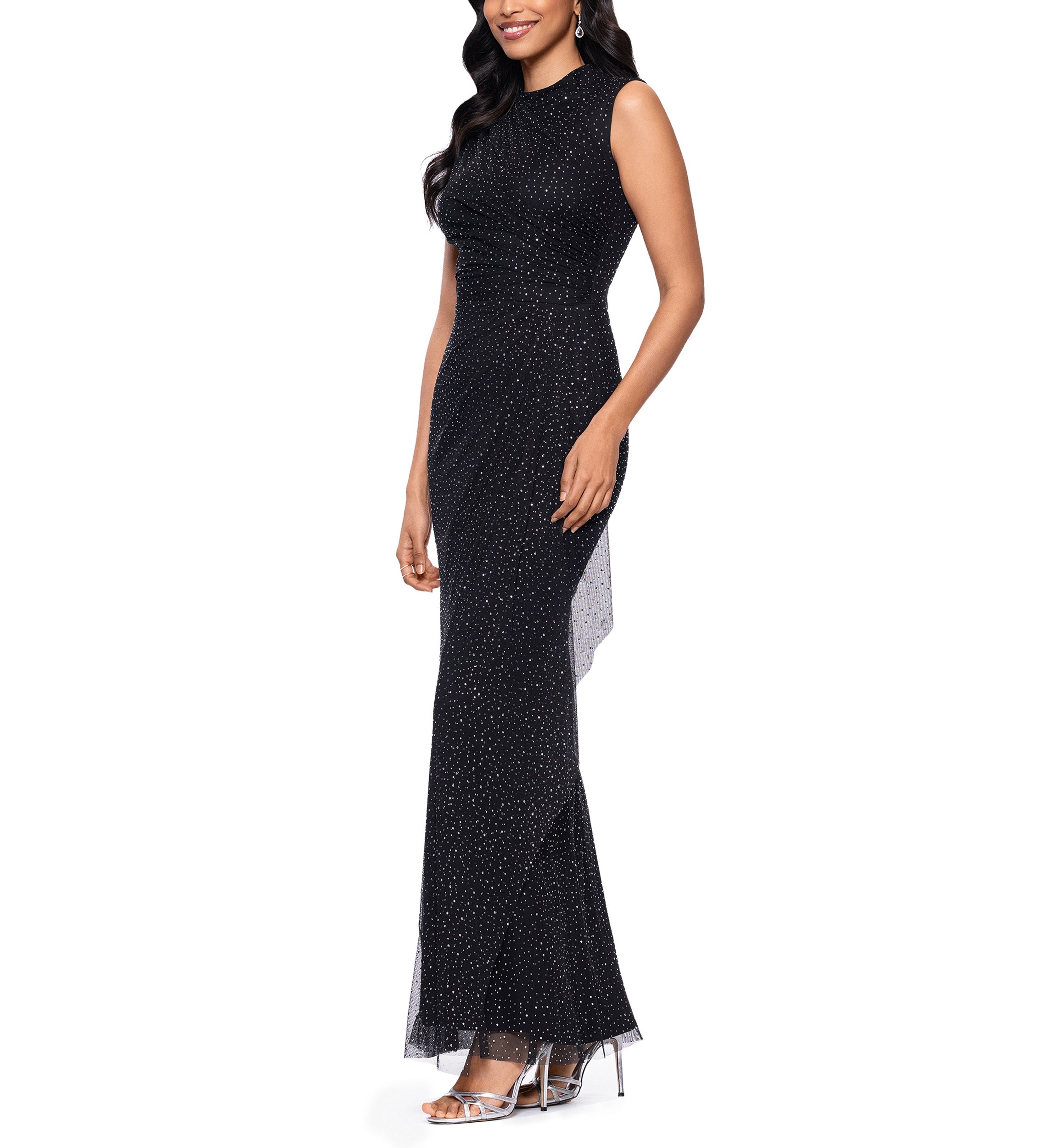 Womens Crew Neck Glitter Gown