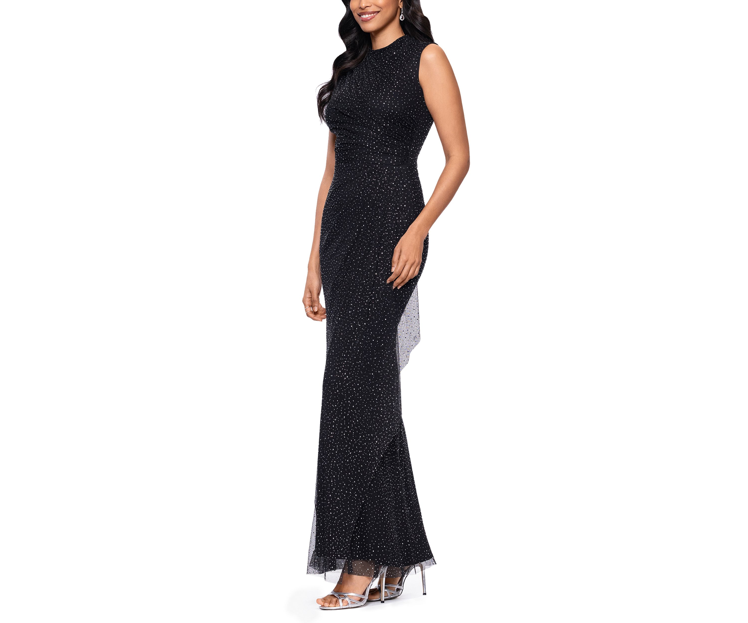Womens Crew Neck Glitter Gown