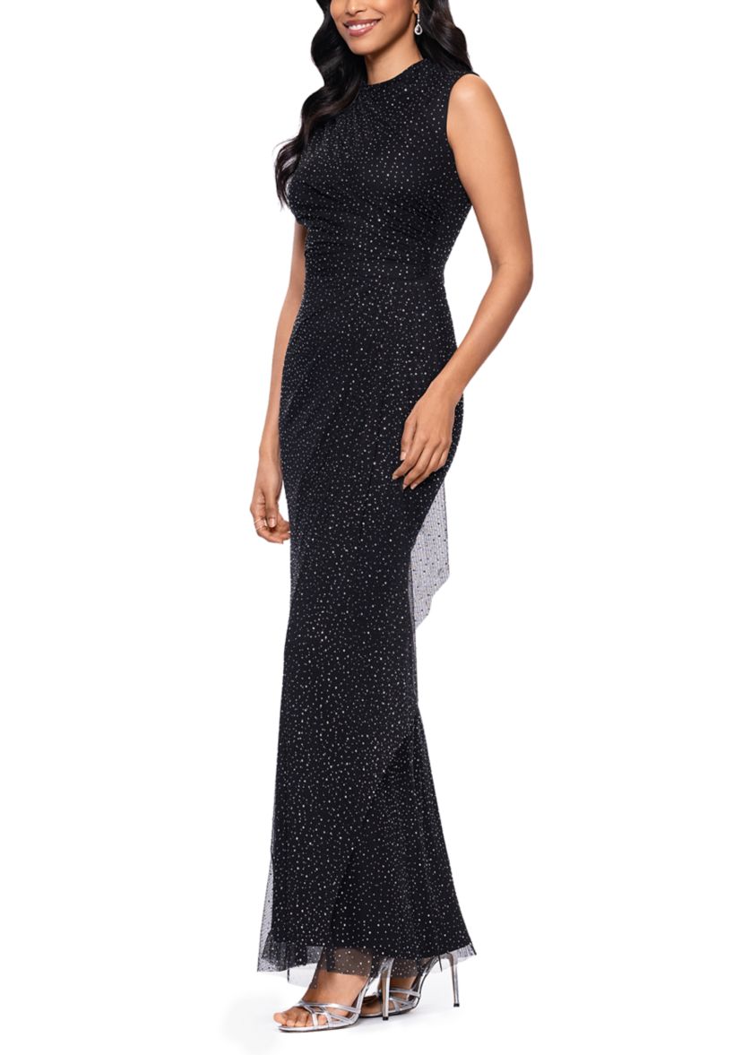 Womens Crew Neck Glitter Gown
