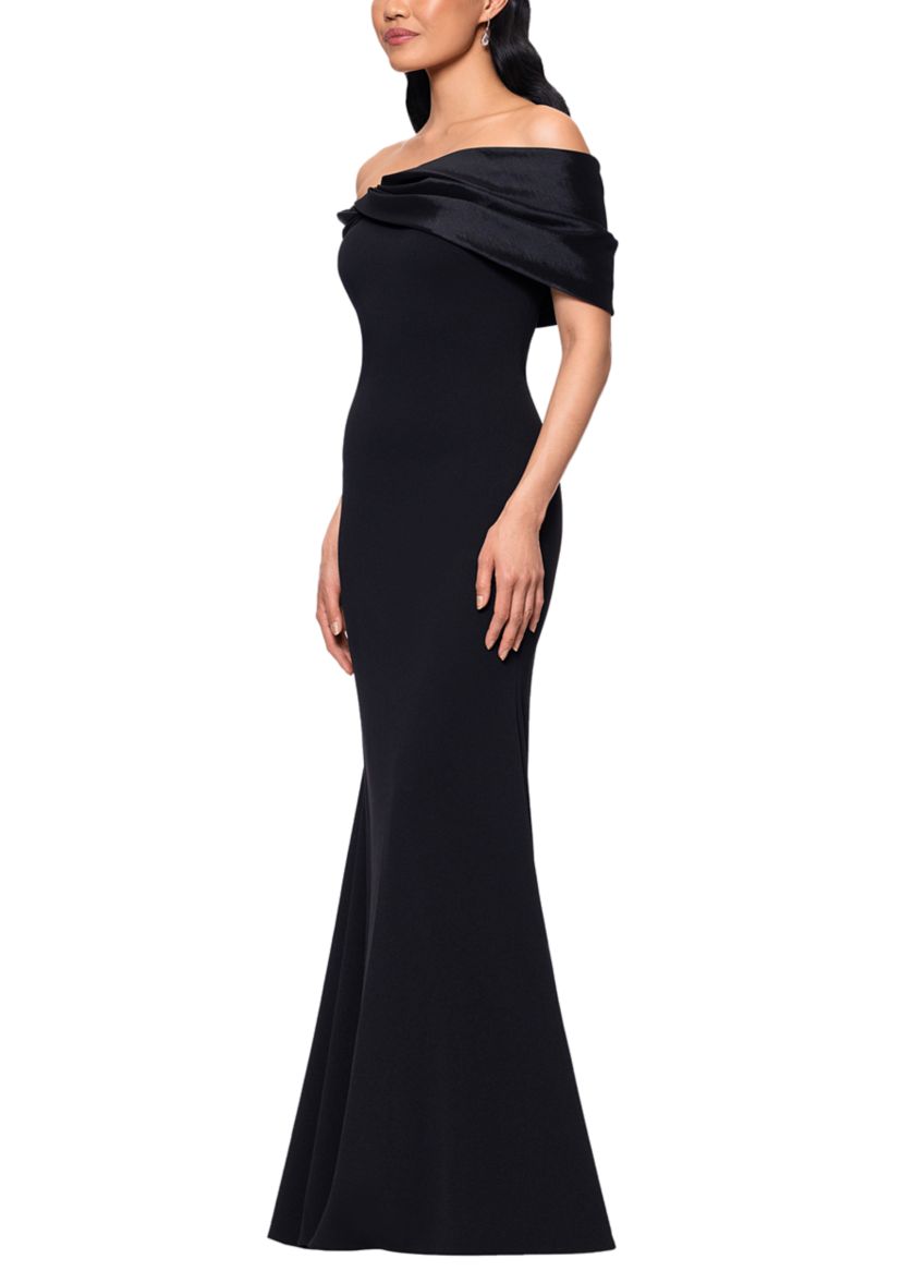 Betsy & Adam Women's Off the Shoulder Mixed Media Gown | Belk