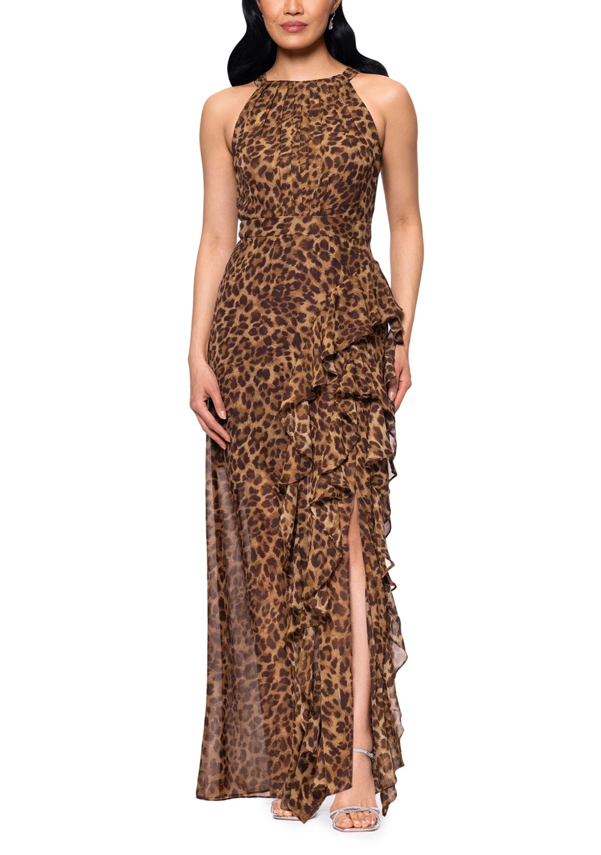Womens Sleeveless Halter Neck Animal Print Gown