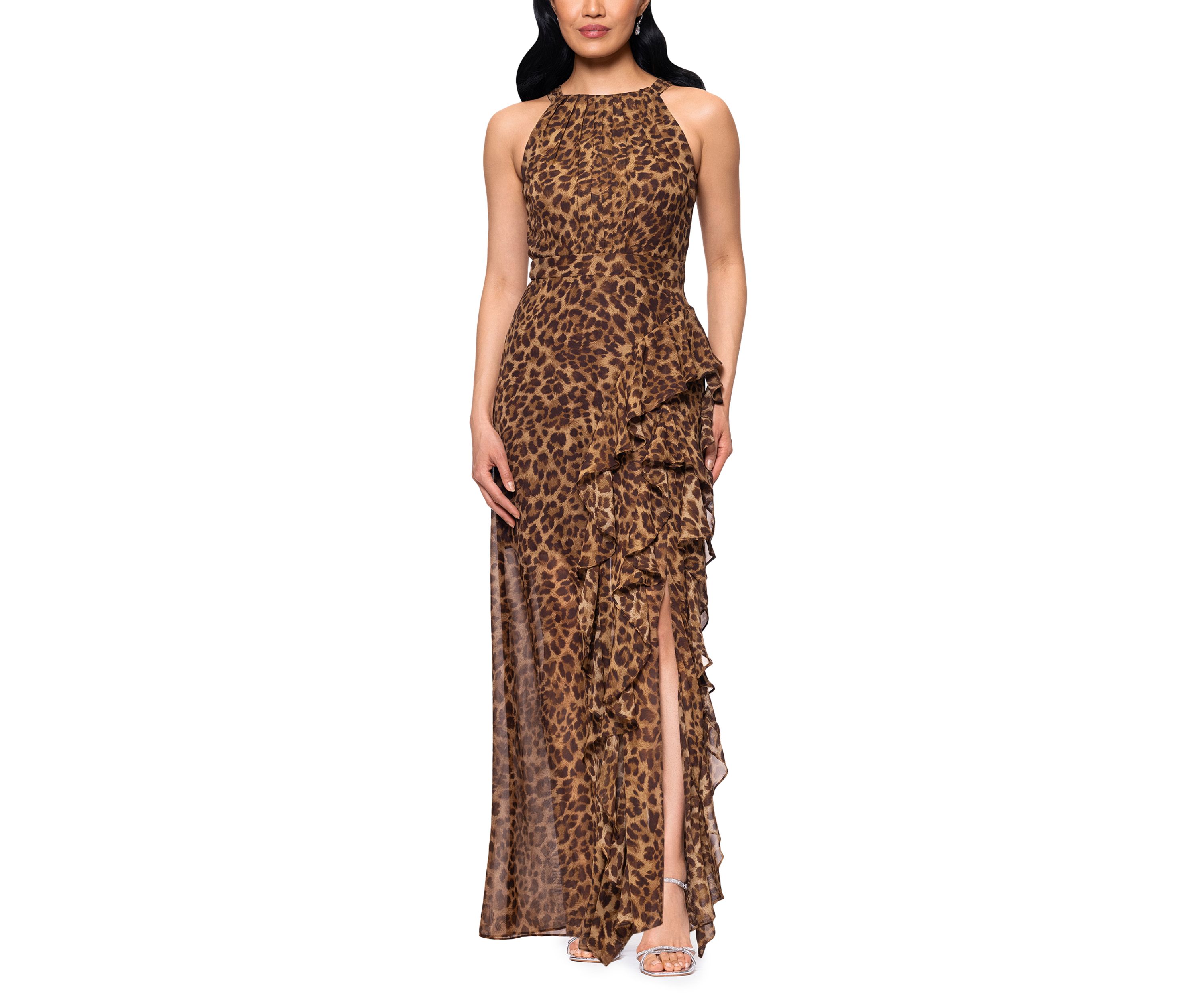 Womens Sleeveless Halter Neck Animal Print Gown