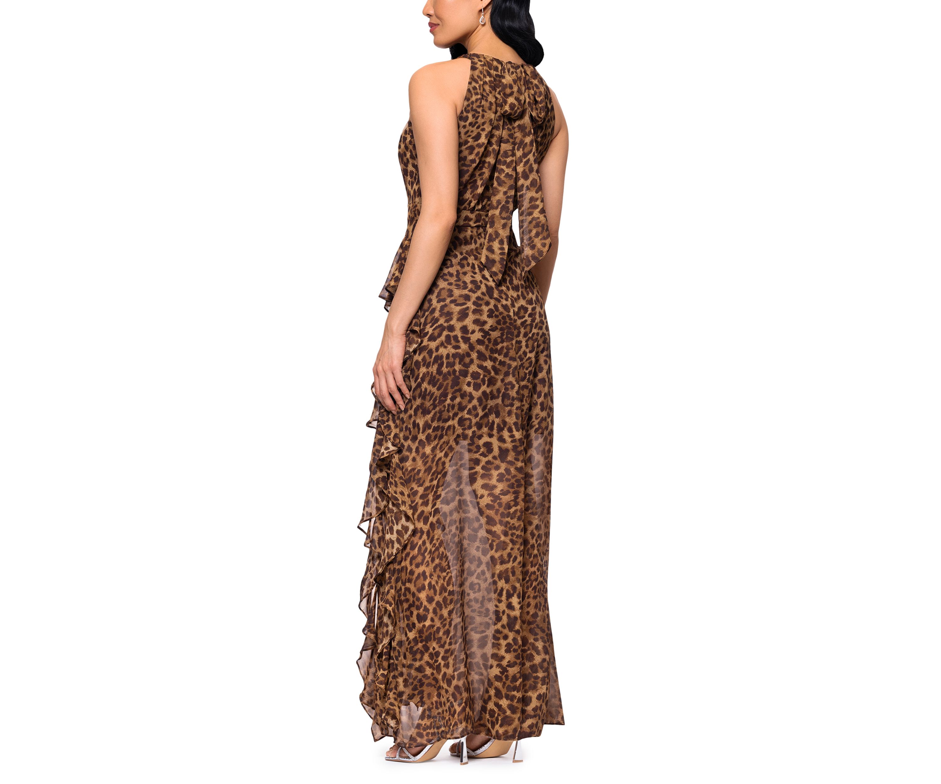 Womens Sleeveless Halter Neck Animal Print Gown