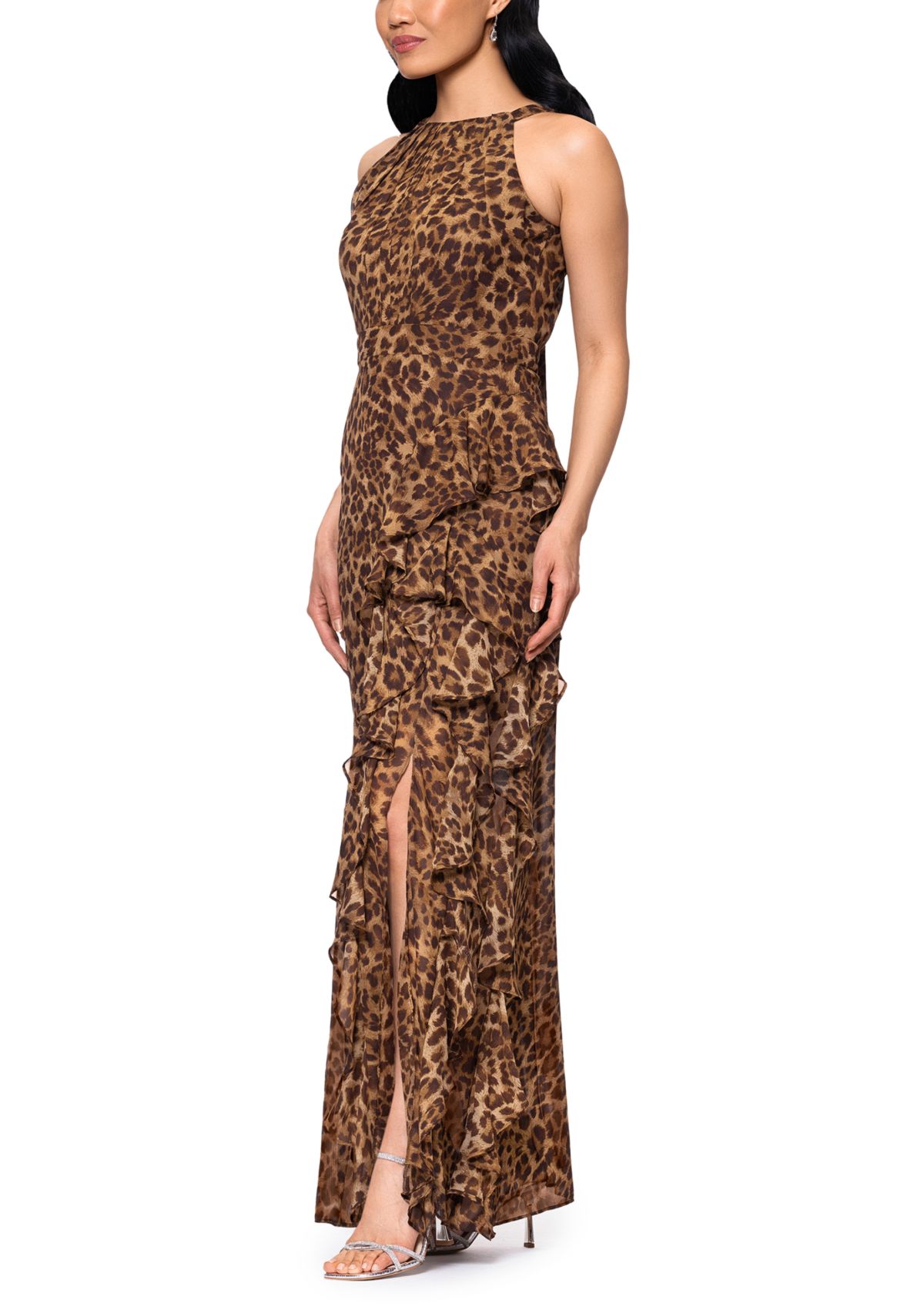 Womens Sleeveless Halter Neck Animal Print Gown