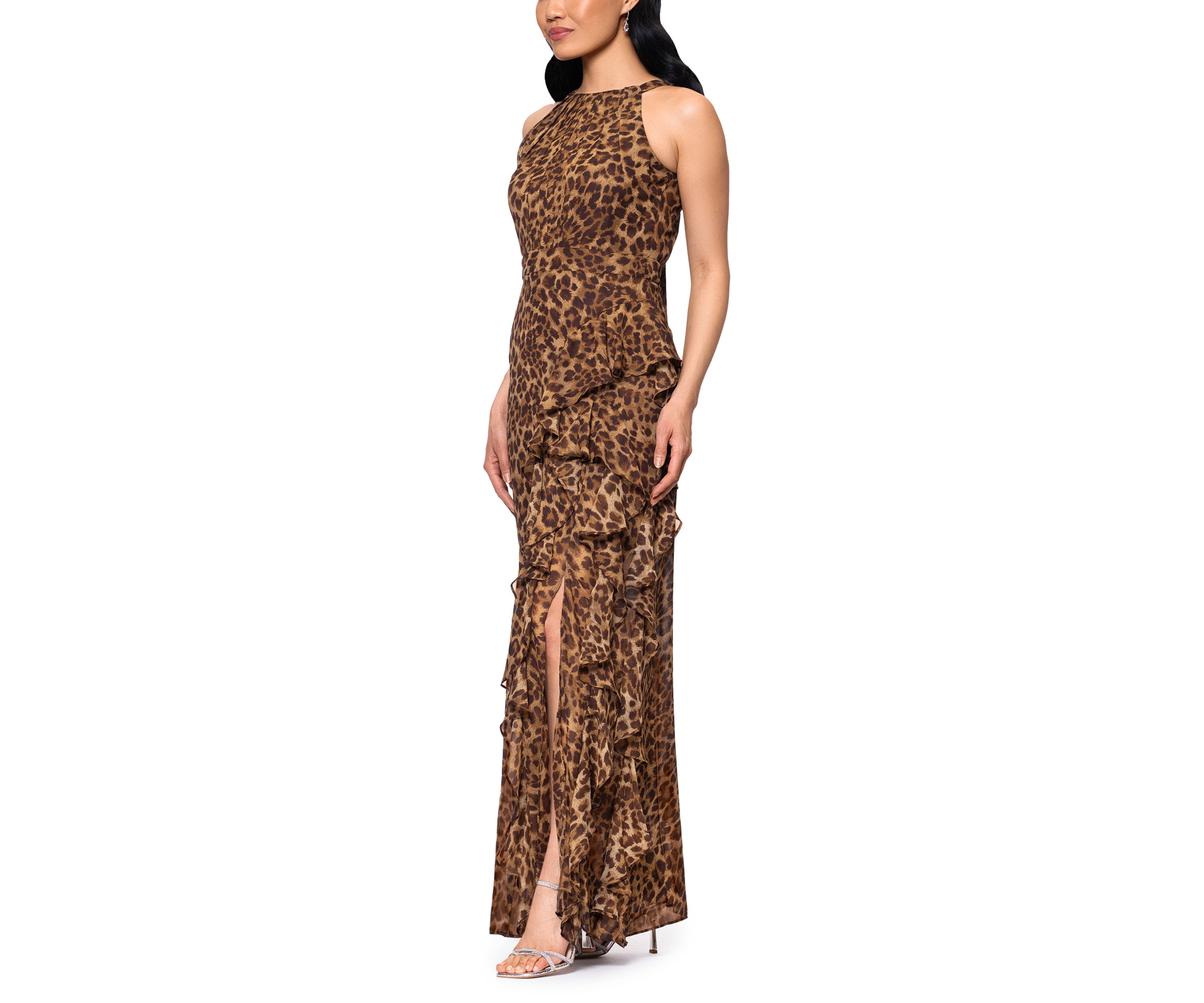 Womens Sleeveless Halter Neck Animal Print Gown