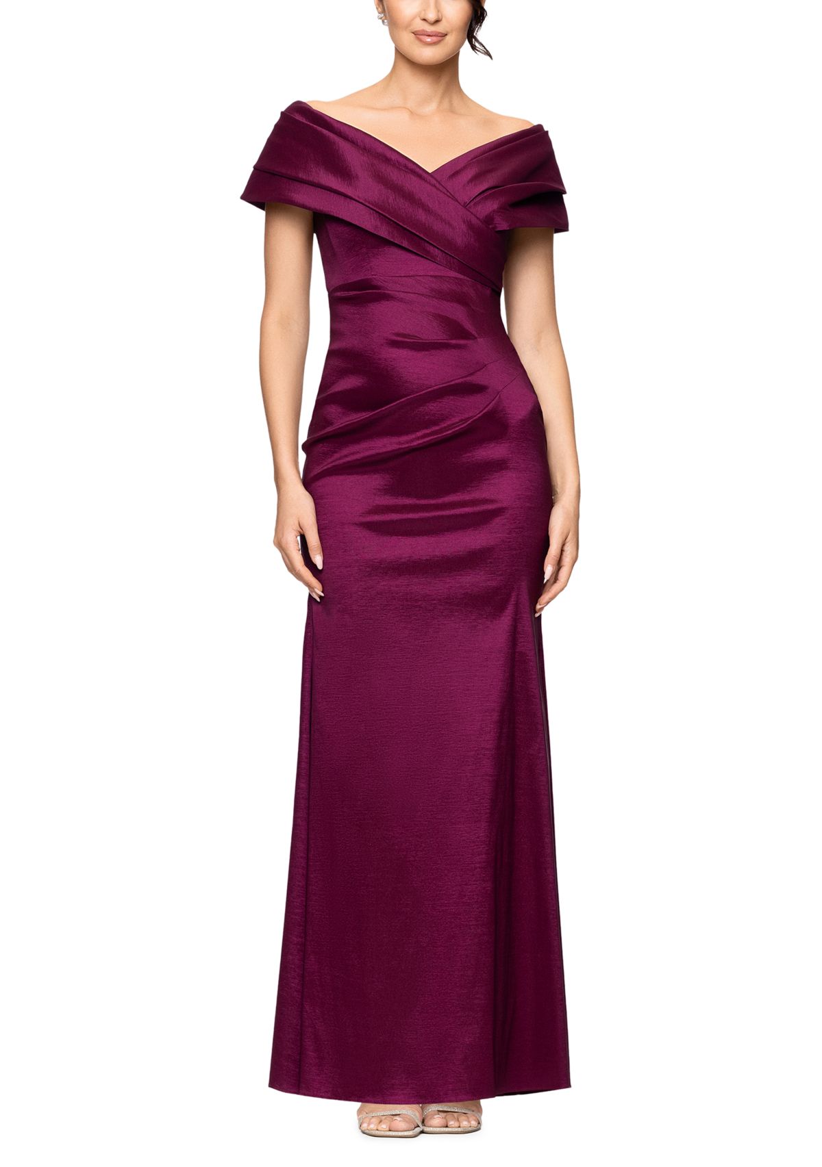 Womens Long Taffeta Off the Shoulder Gown